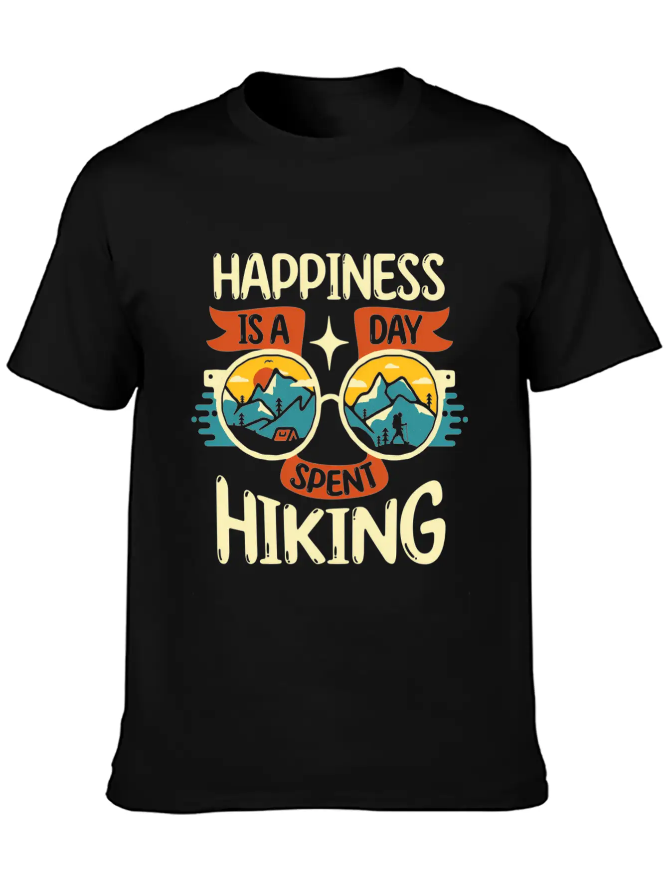 Happiness Is A Day Nt Hiking Mountains Hike Breathable Soft Cotton T-Shirt – Timeless Casual Look
