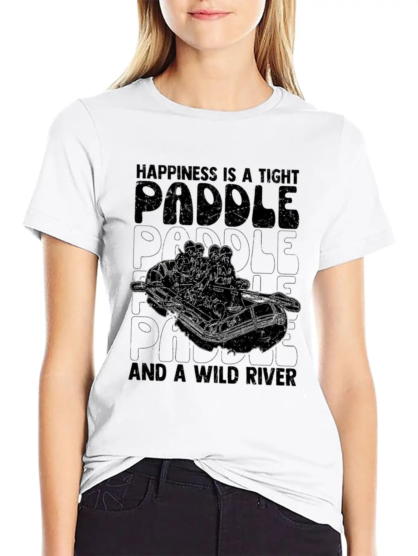 Happiness Is A Tight Paddle White Water Rafting Breathable Graphic T-Shirt – Perfect For Casual Days