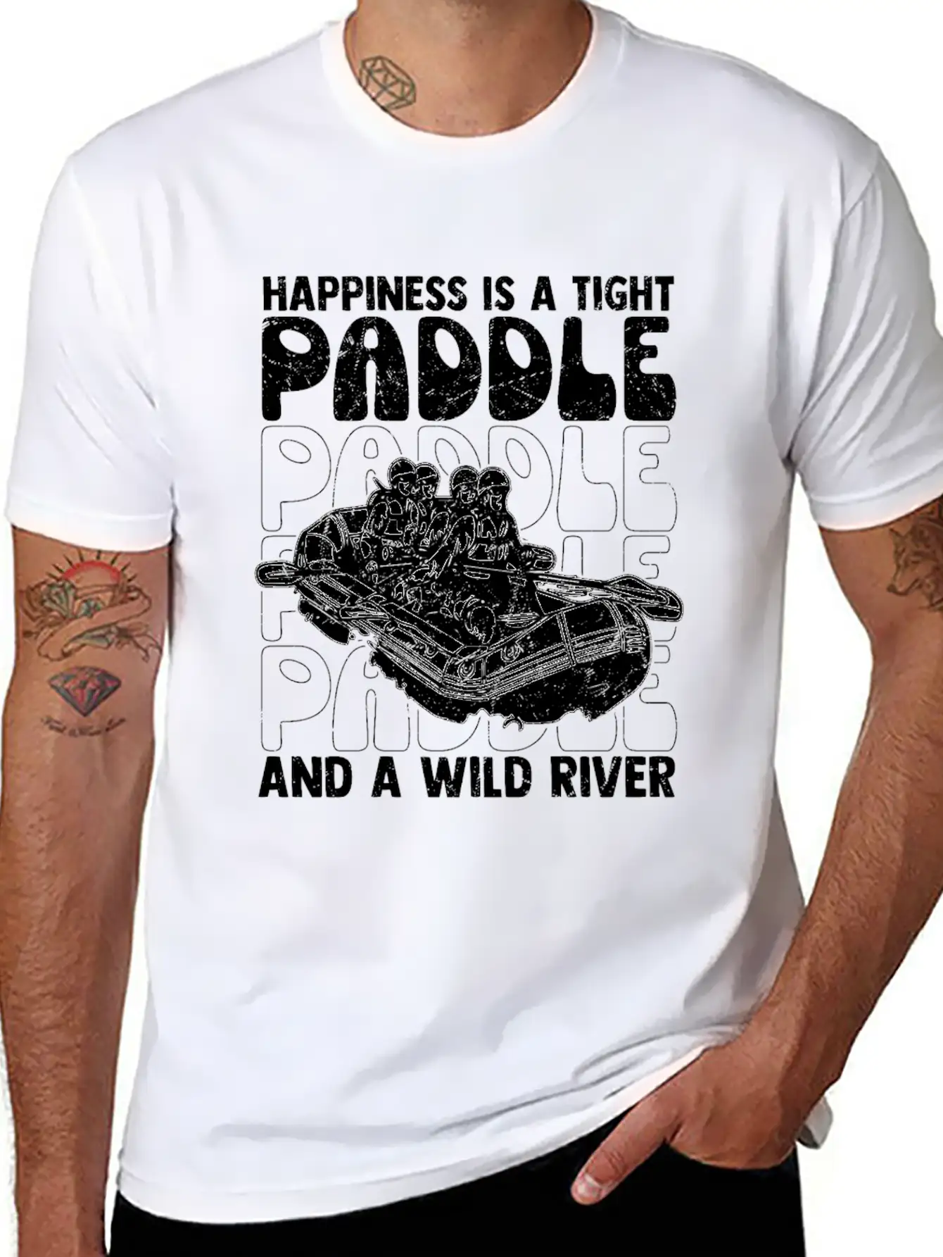 Happiness Is A Tight Paddle White Water Rafting Breathable Graphic T-Shirt – Perfect For Casual Days