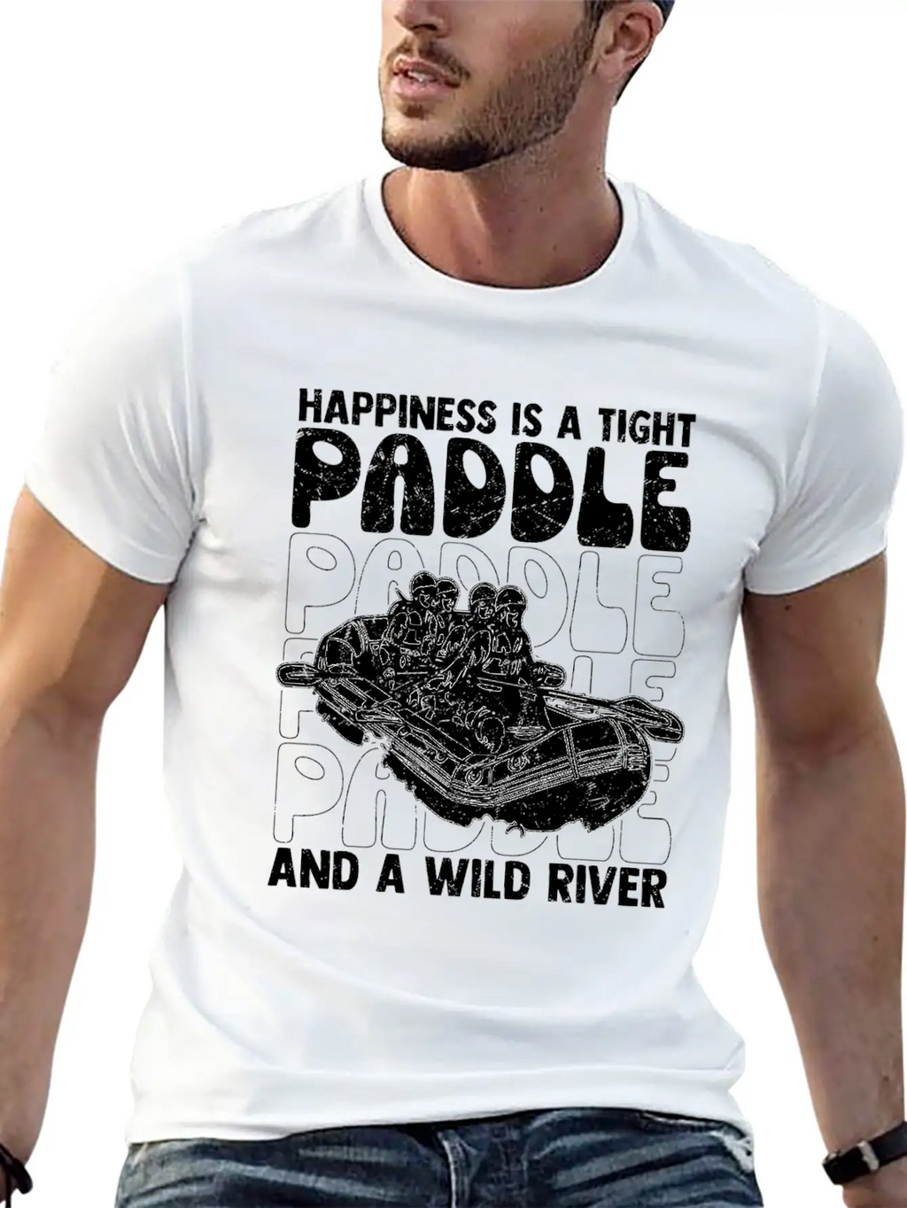 Happiness Is A Tight Paddle White Water Rafting Breathable Graphic T-Shirt – Perfect For Casual Days