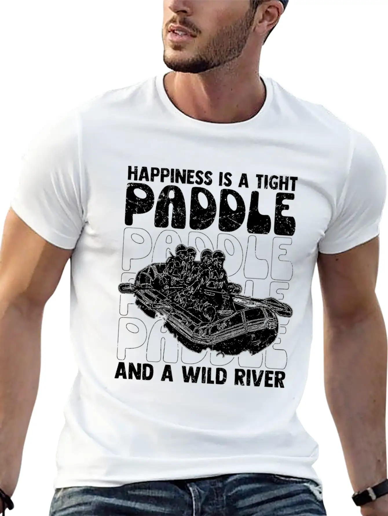 Happiness Is A Tight Paddle White Water Rafting Breathable Graphic T-Shirt – Perfect For Casual Days