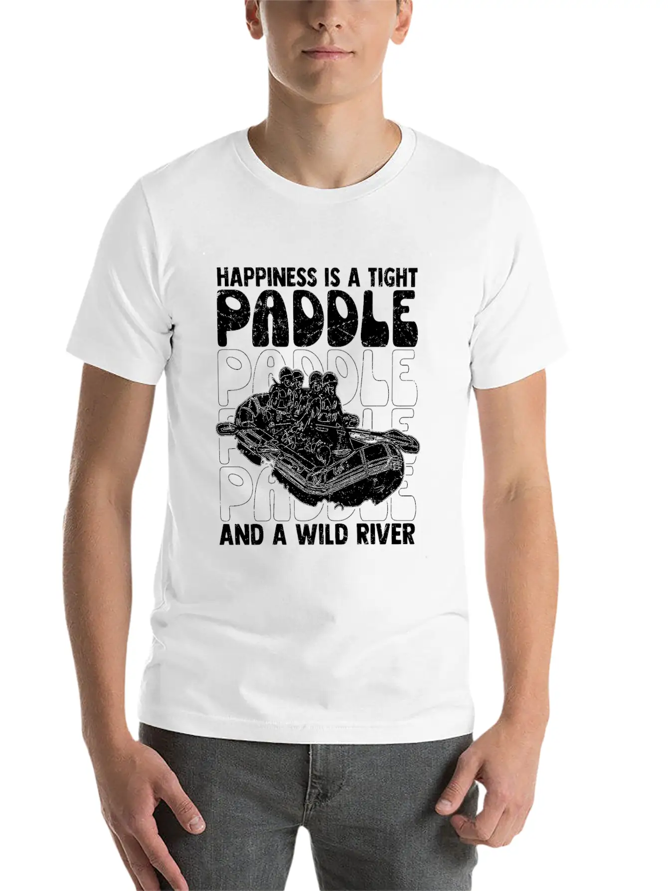 Happiness Is A Tight Paddle White Water Rafting Breathable Graphic T-Shirt – Perfect For Casual Days