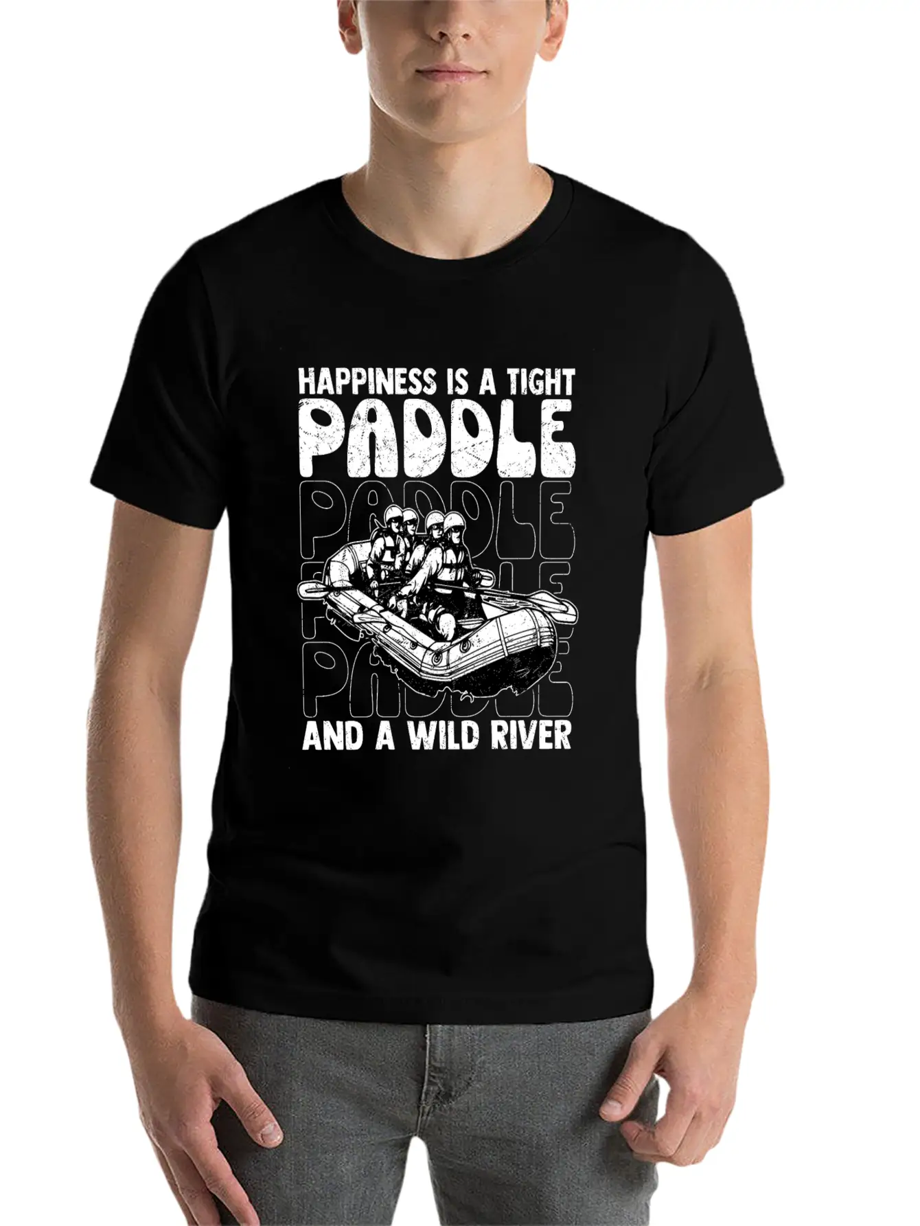 Happiness Is A Tight Paddle White Water Rafting Breathable Graphic T-Shirt – Perfect For Casual Days