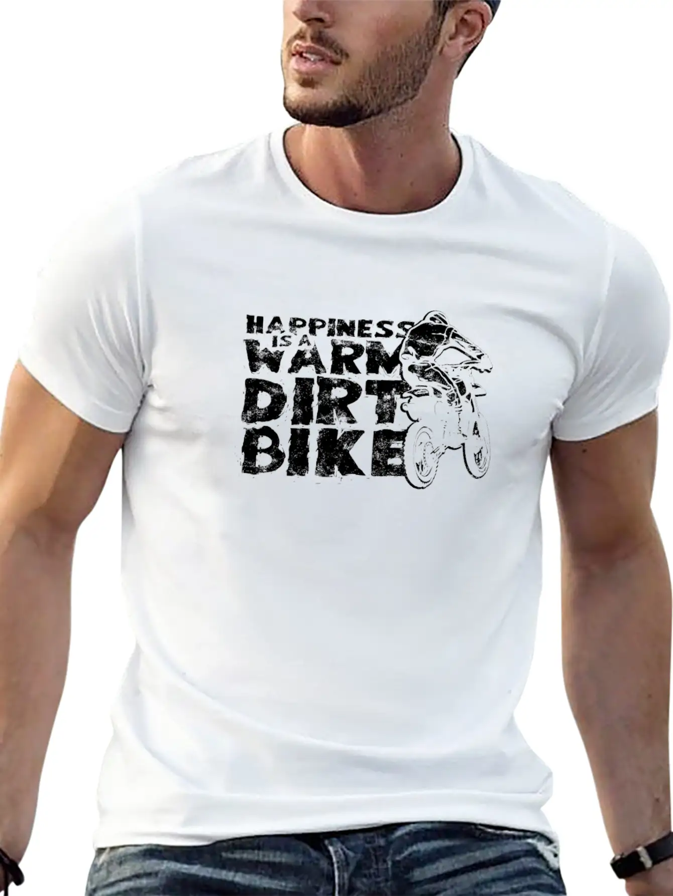 Happiness Is A Warm Dirt Bike - Dirt Bike Relaxed Everyday Tee – Lightweight And Durable Cotton