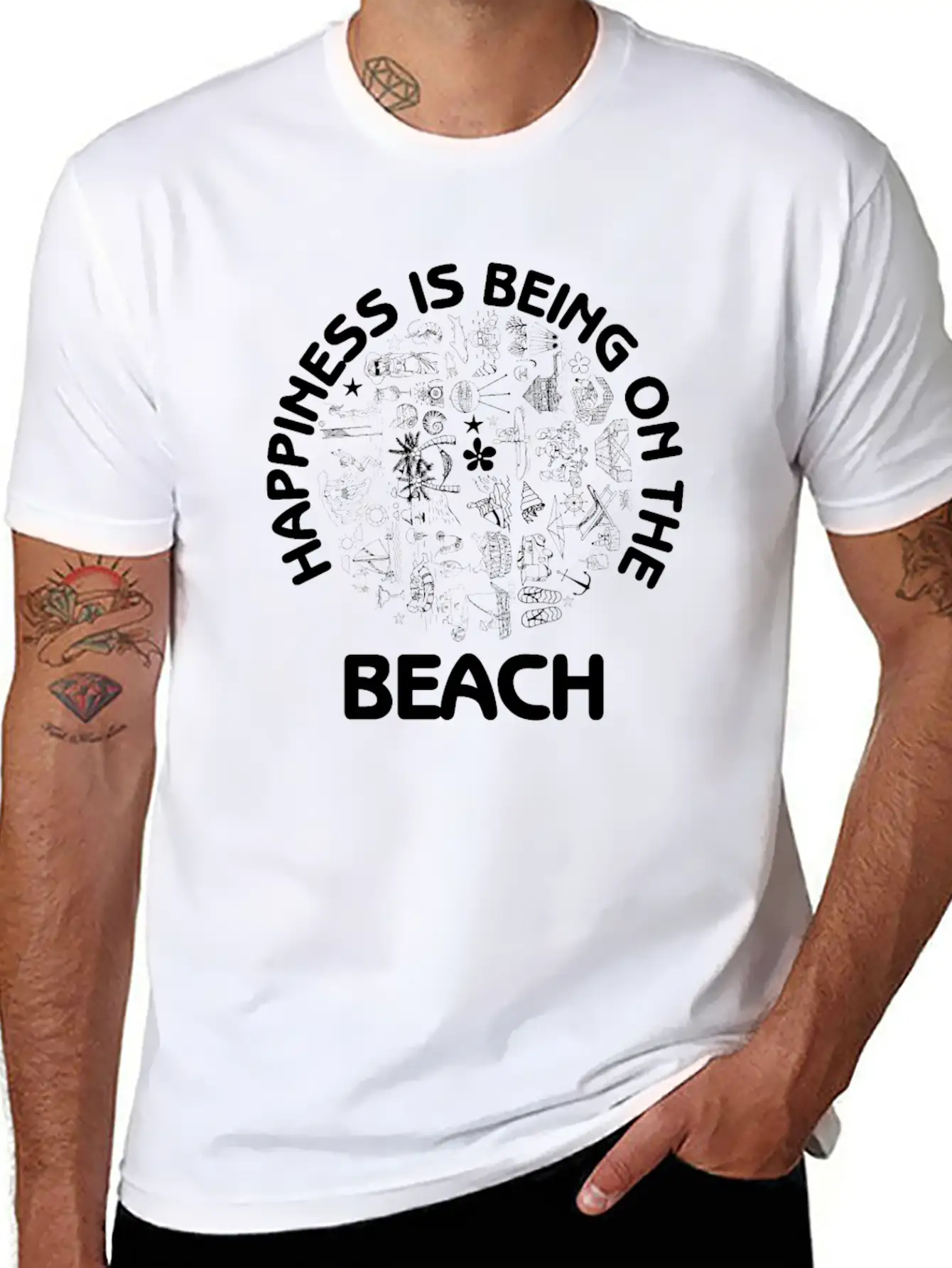 Happiness Is Being On The Beach Summer Fun Sand Essential Cotton Tee For Daily Outfits – Unisex Style