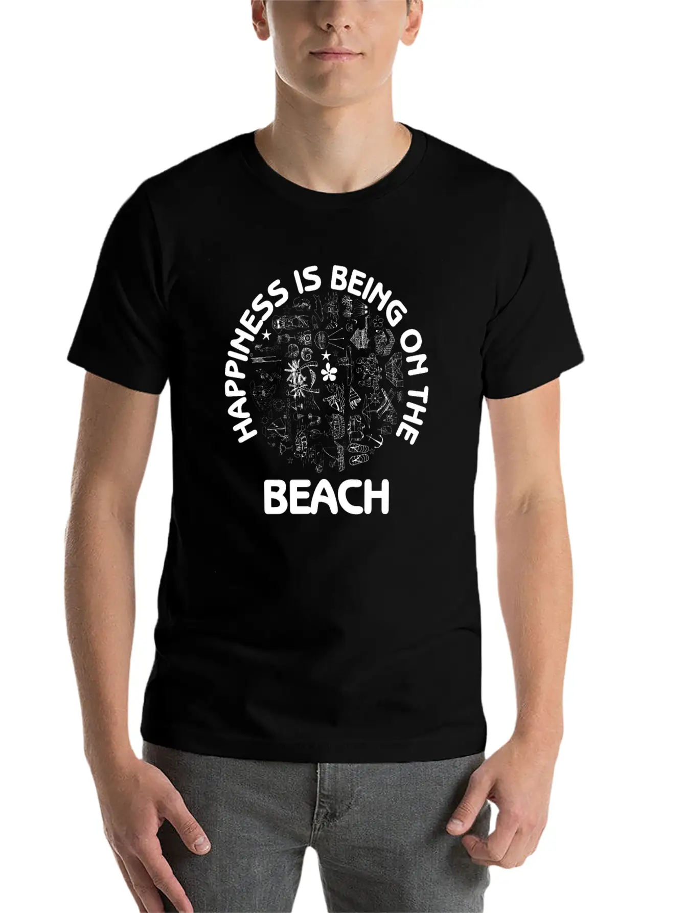 Happiness Is Being On The Beach Summer Fun Sand Essential Cotton Tee For Daily Outfits – Unisex Style