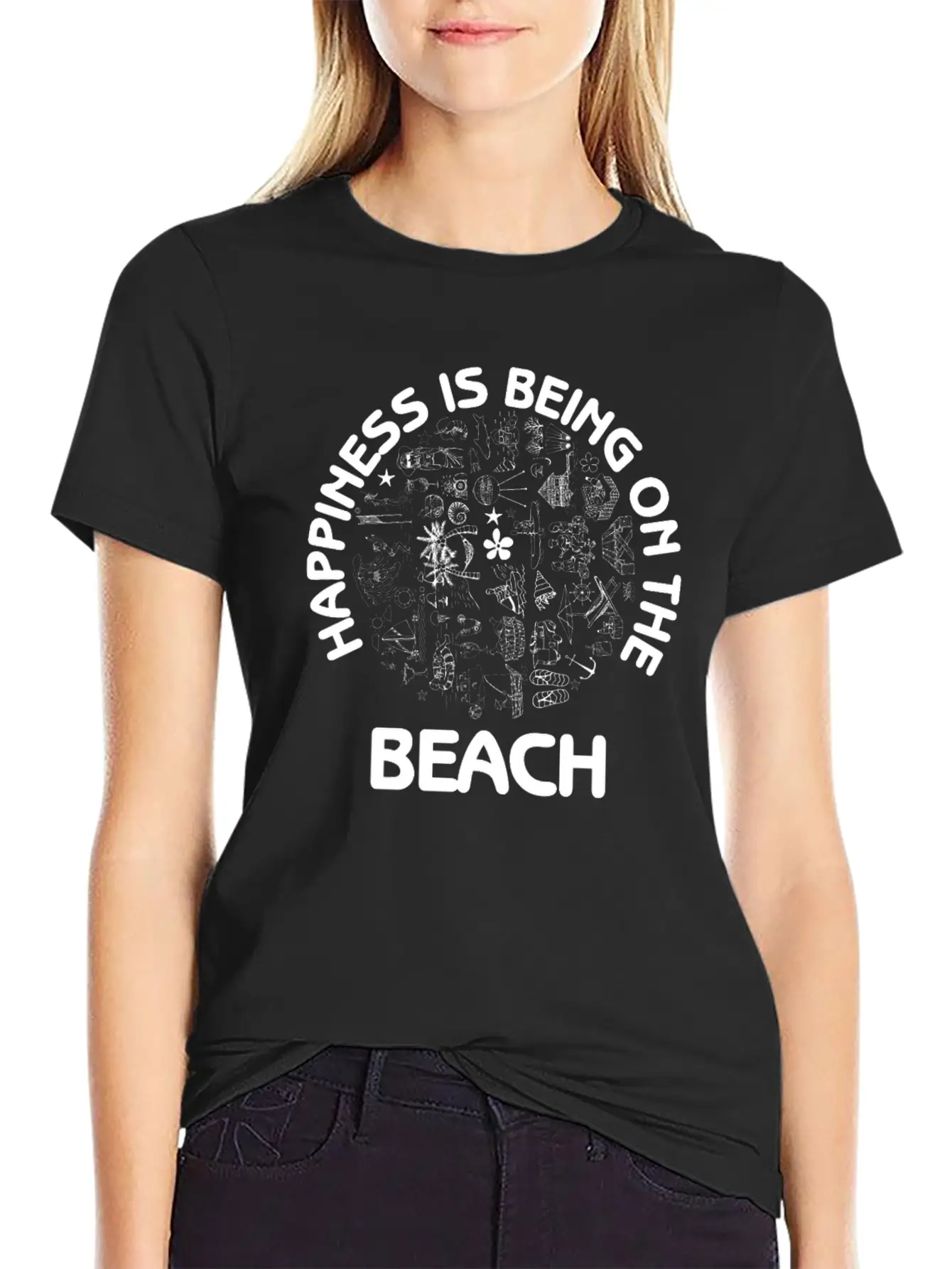 Happiness Is Being On The Beach Summer Fun Sand Essential Cotton Tee For Daily Outfits – Unisex Style