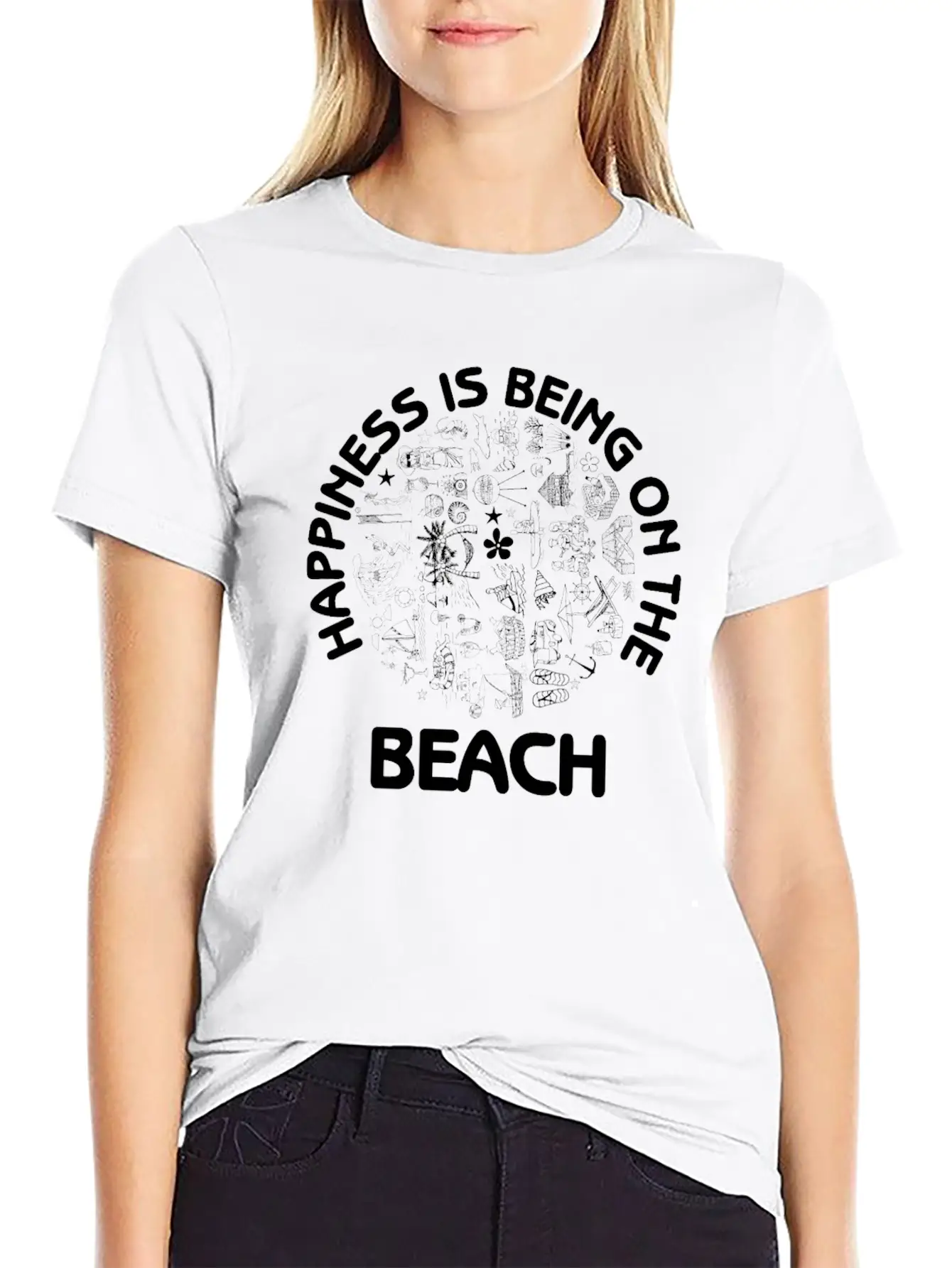 Happiness Is Being On The Beach Summer Fun Sand Essential Cotton Tee For Daily Outfits – Unisex Style