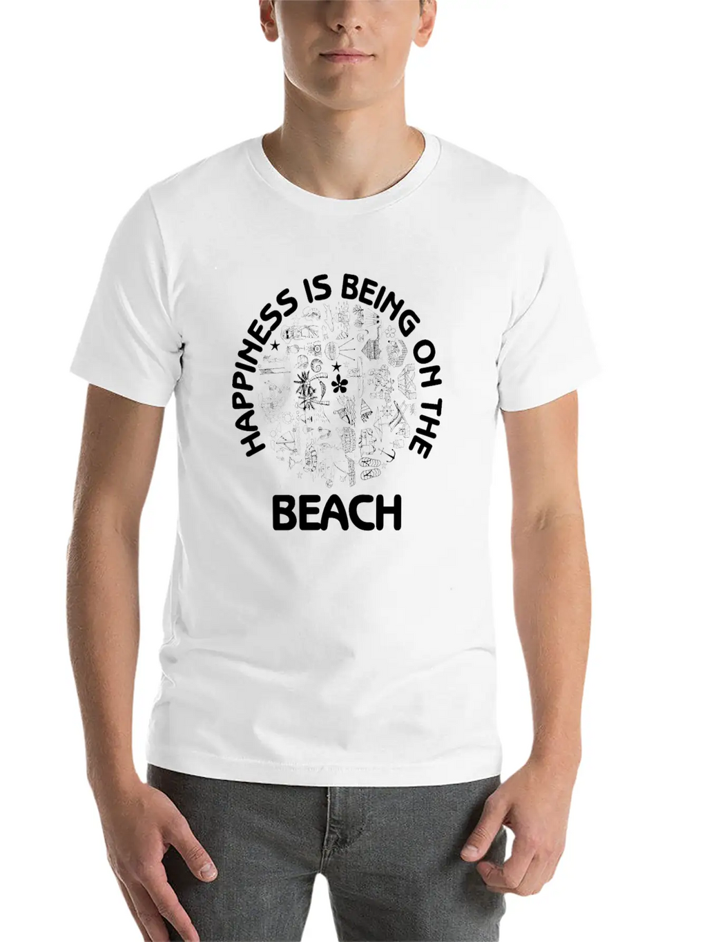 Happiness Is Being On The Beach Summer Fun Sand Essential Cotton Tee For Daily Outfits – Unisex Style