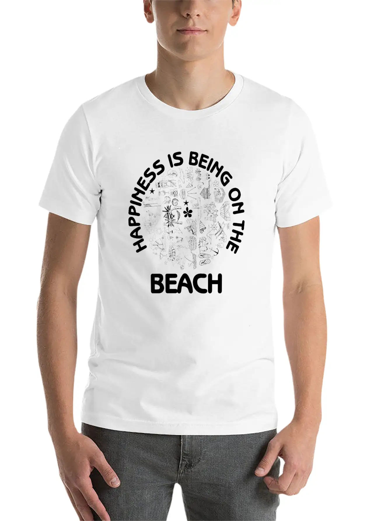Happiness Is Being On The Beach Summer Fun Sand Essential Cotton Tee For Daily Outfits – Unisex Style