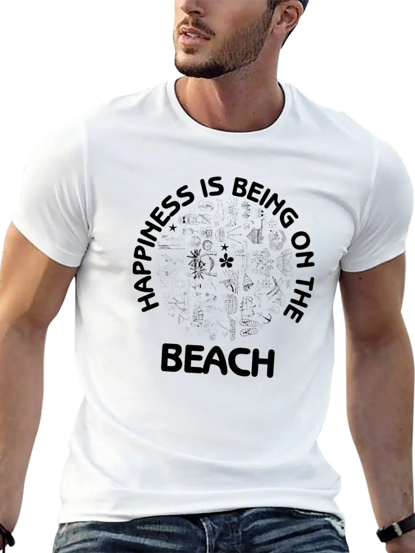 Happiness Is Being On The Beach Summer Fun Sand Essential Cotton Tee For Daily Outfits – Unisex Style