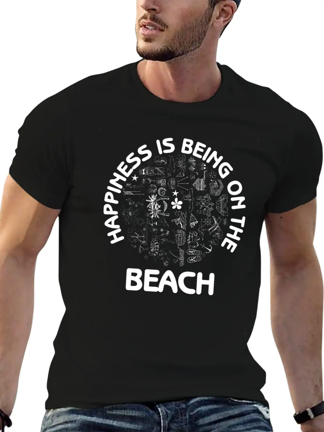 Happiness Is Being On The Beach Summer Fun Sand Essential Cotton Tee For Daily Outfits – Unisex Style