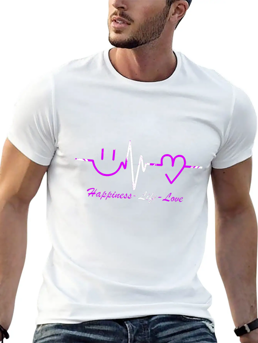 Happiness Life Love Breathable Graphic T-Shirt – Perfect For Casual Days