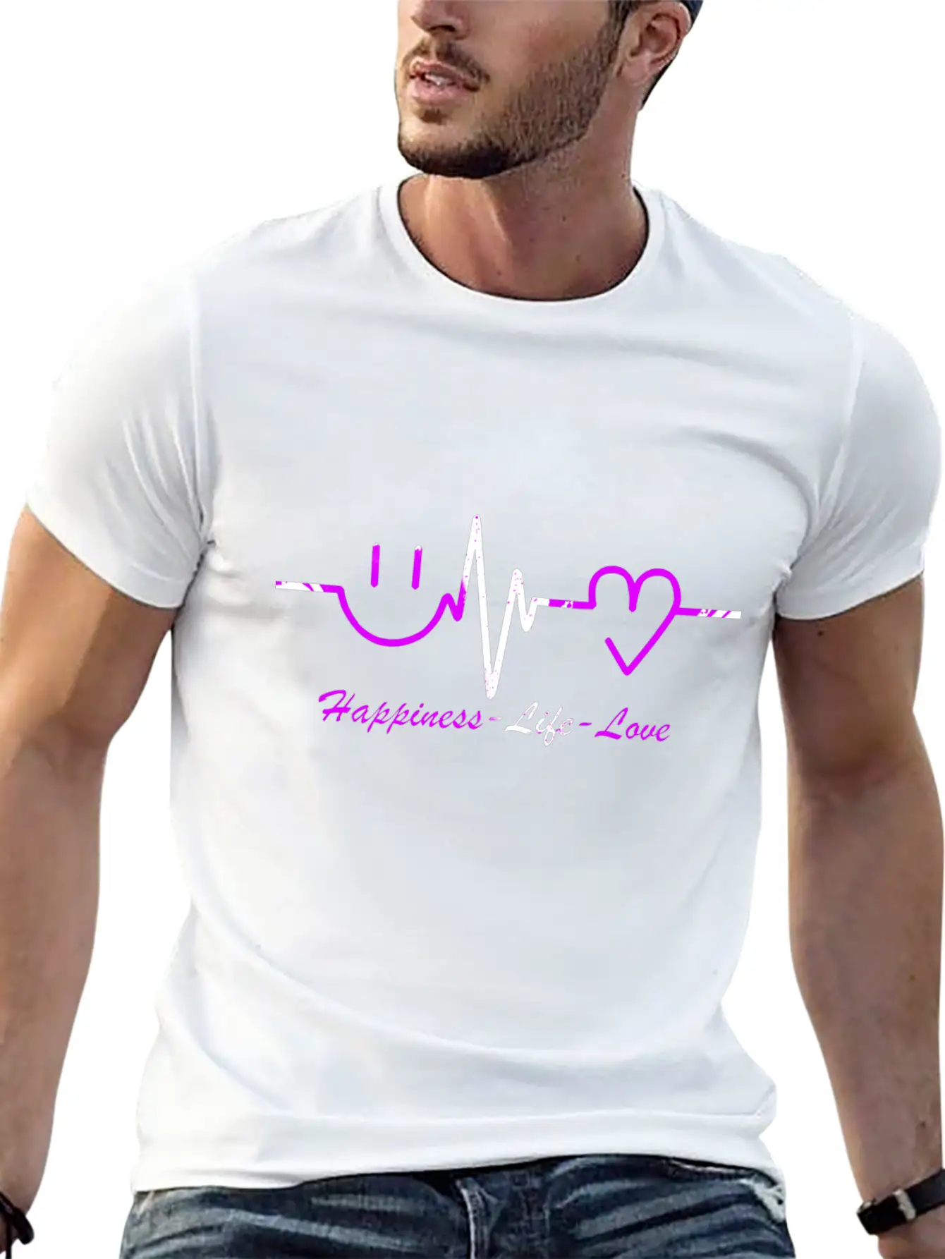 Happiness Life Love Breathable Graphic T-Shirt – Perfect For Casual Days