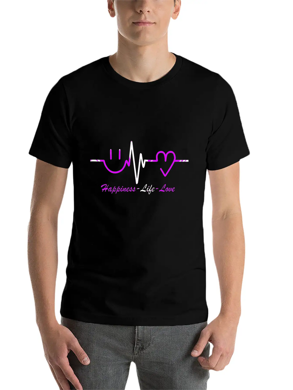 Happiness Life Love Breathable Graphic T-Shirt – Perfect For Casual Days