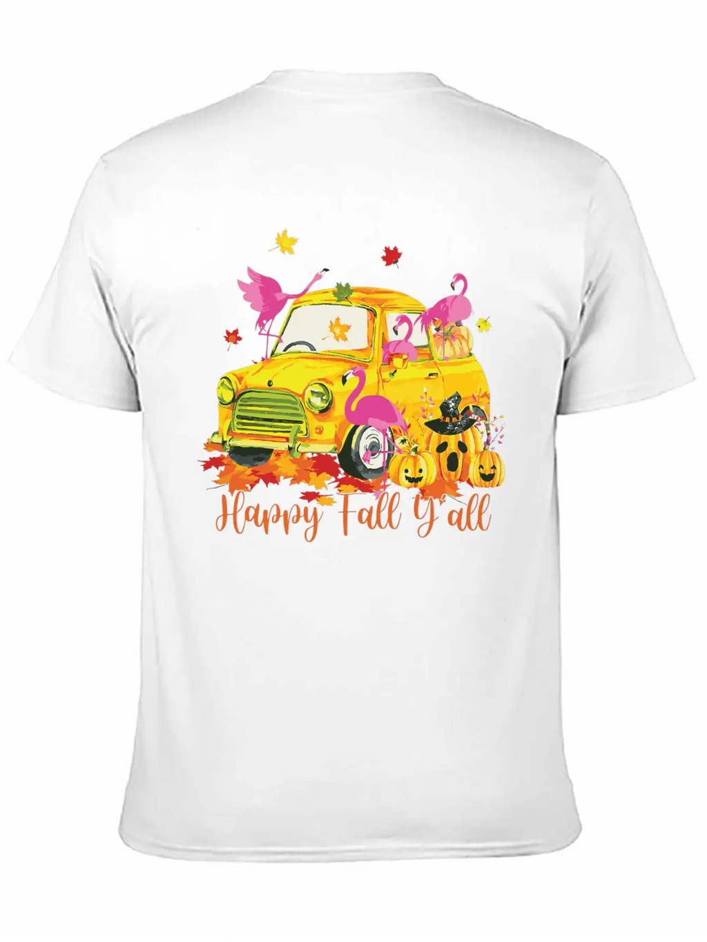 Happy Fall Yall Flamingo Truck Pumpkin Autumn Essential Cotton Tee For Daily Outfits – Unisex Style