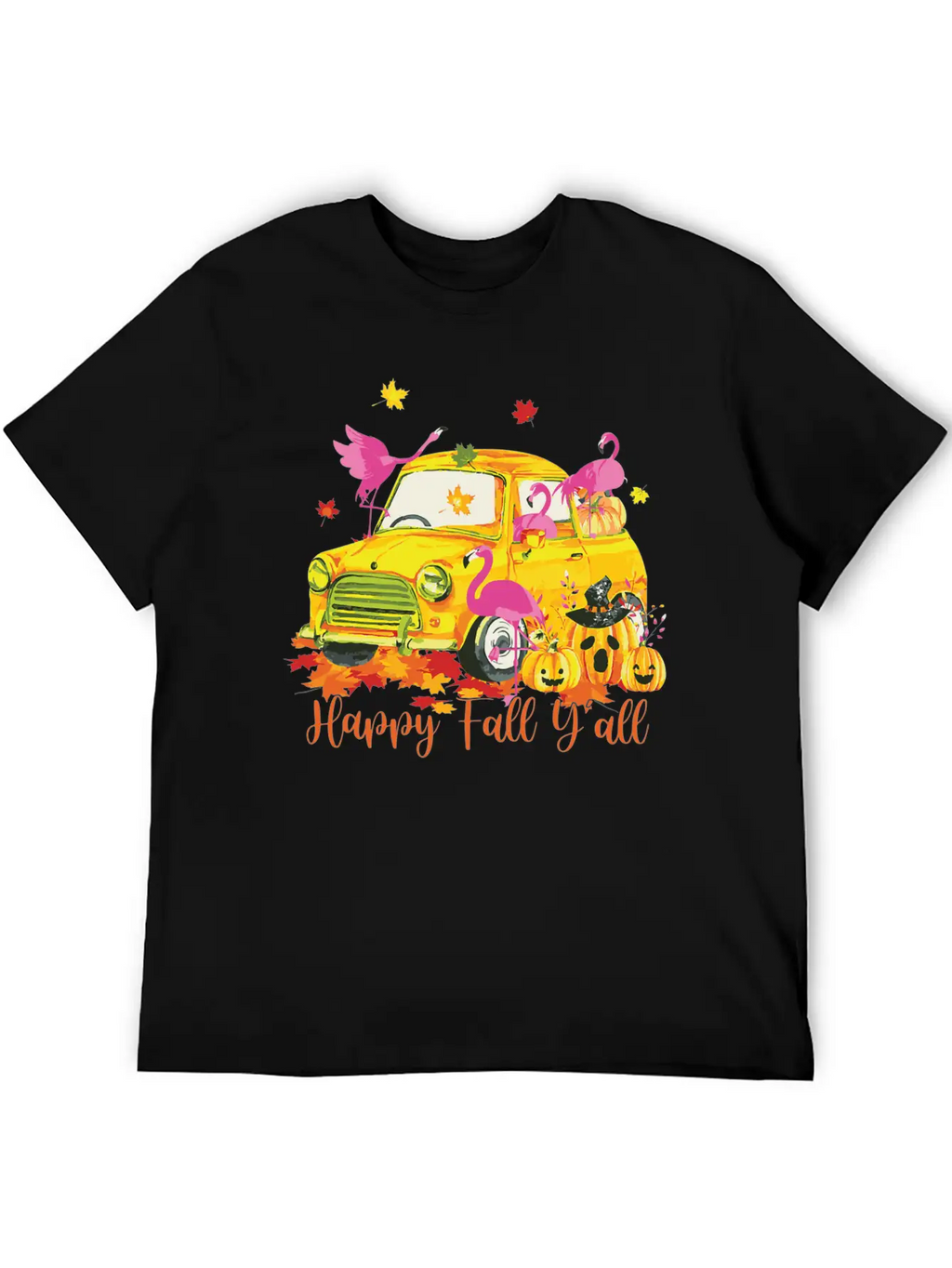 Happy Fall Yall Flamingo Truck Pumpkin Autumn Essential Cotton Tee For Daily Outfits – Unisex Style