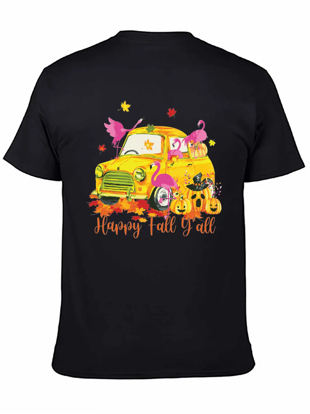 Happy Fall Yall Flamingo Truck Pumpkin Autumn Essential Cotton Tee For Daily Outfits – Unisex Style