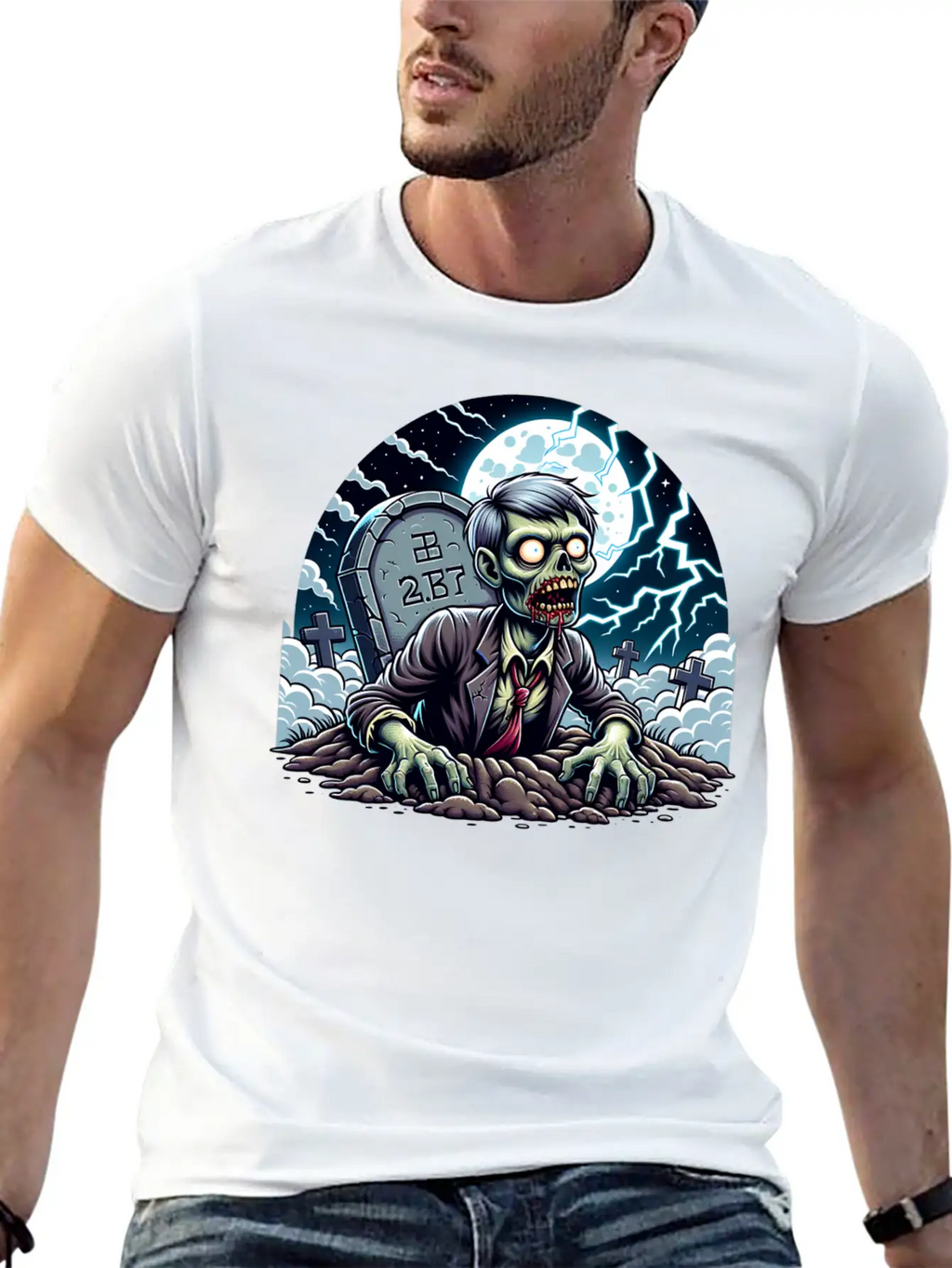 Happy Halloween Zombie Rising From Grave Relaxed Everyday Tee – Lightweight And Durable Cotton