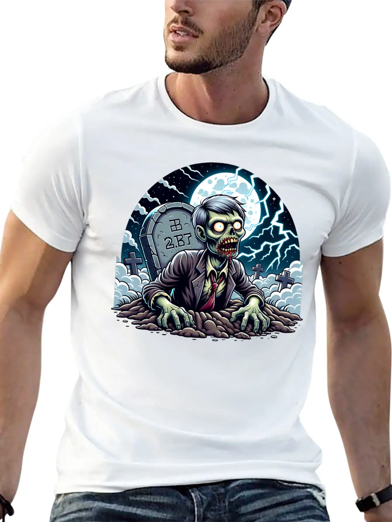 Happy Halloween Zombie Rising From Grave Relaxed Everyday Tee – Lightweight And Durable Cotton