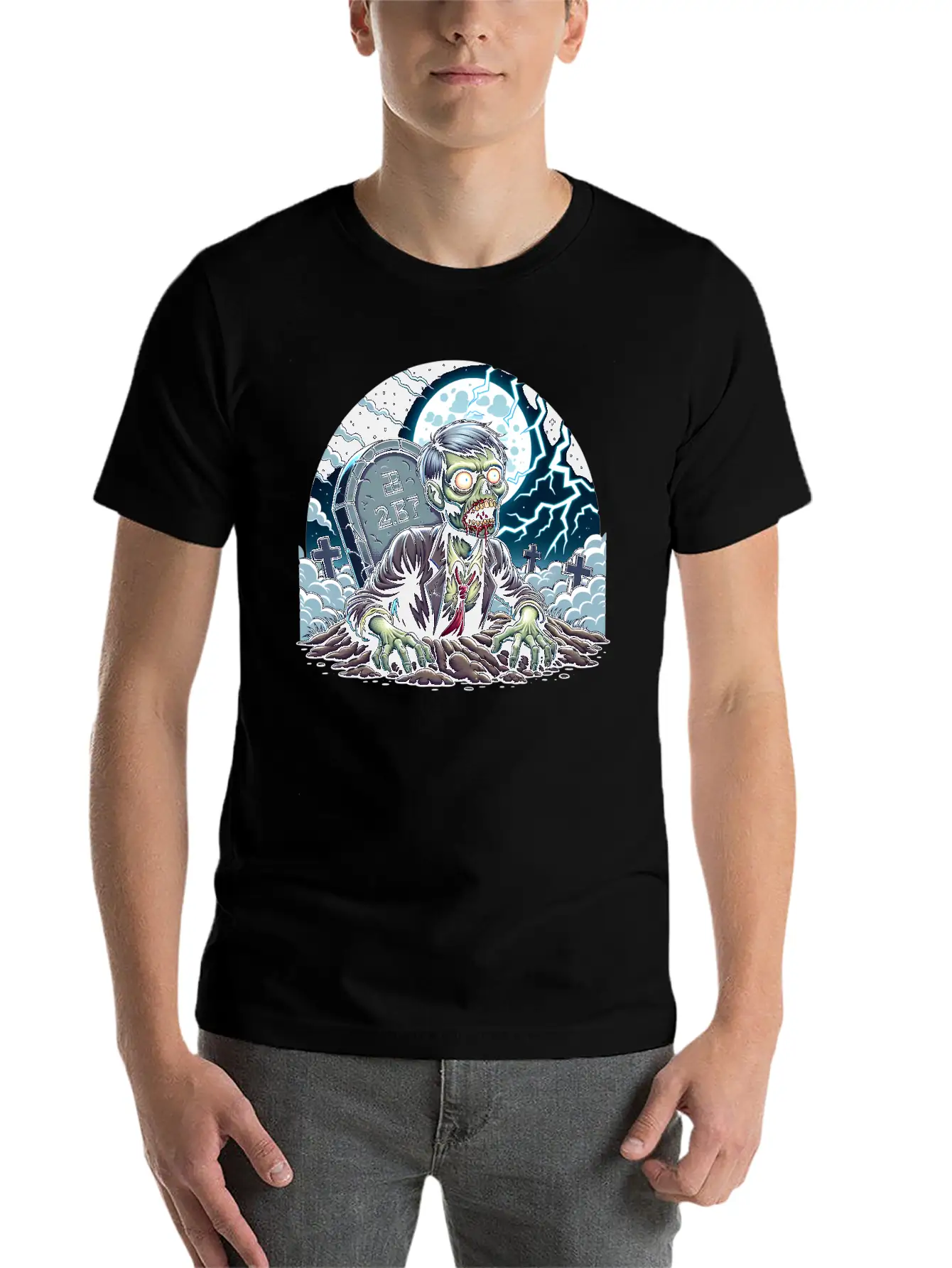 Happy Halloween Zombie Rising From Grave Relaxed Everyday Tee – Lightweight And Durable Cotton