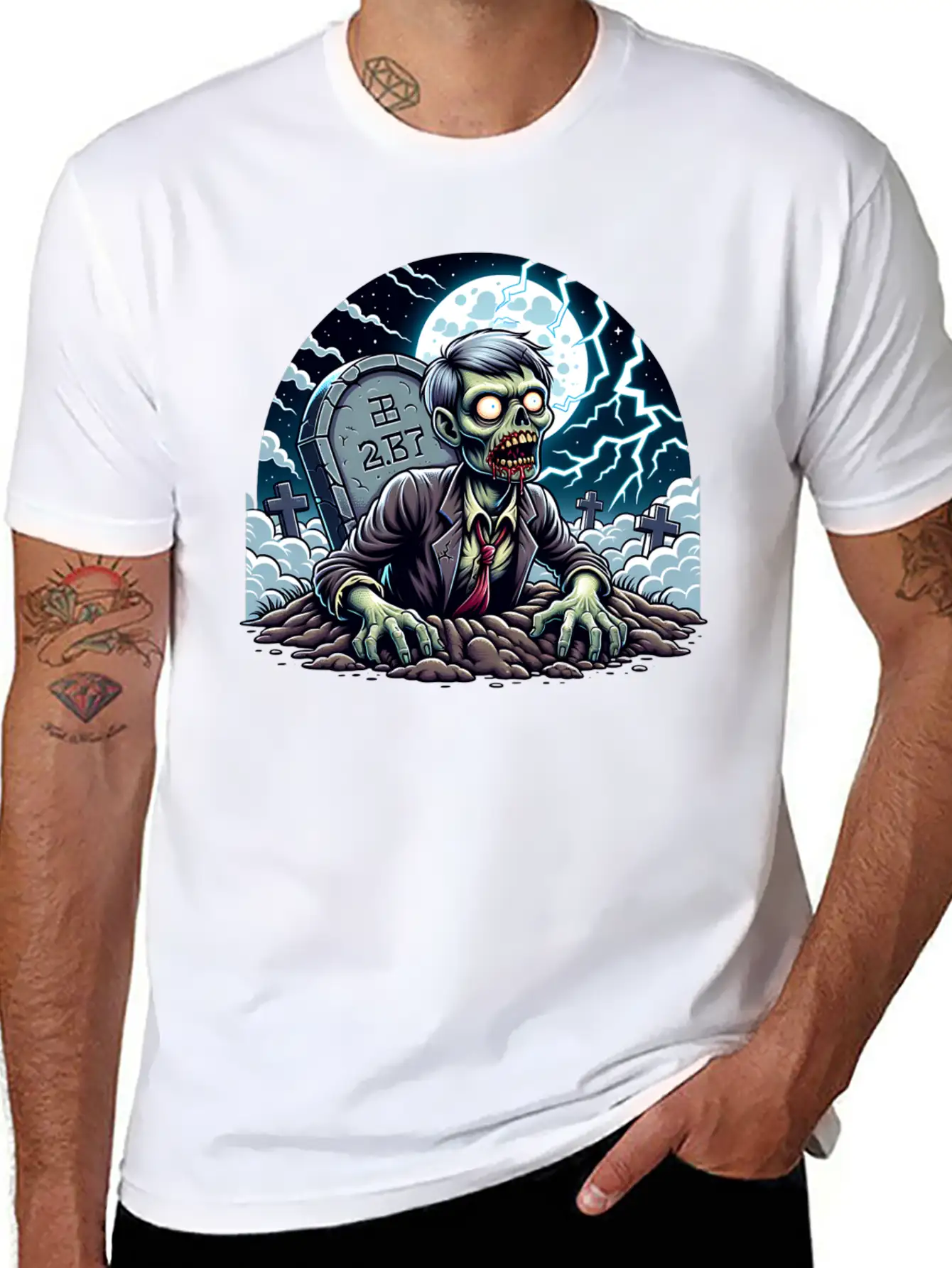 Happy Halloween Zombie Rising From Grave Relaxed Everyday Tee – Lightweight And Durable Cotton