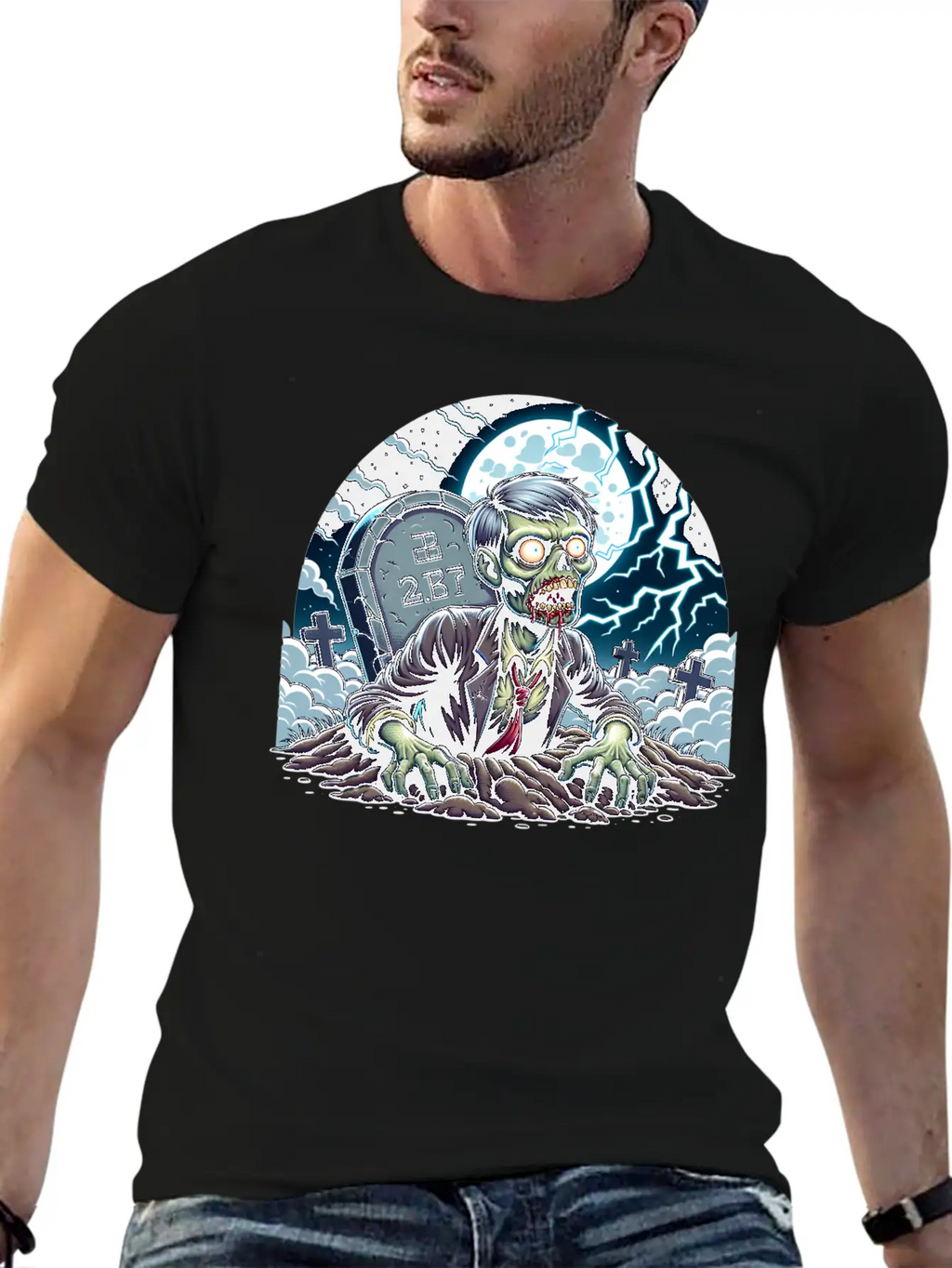 Happy Halloween Zombie Rising From Grave Relaxed Everyday Tee – Lightweight And Durable Cotton