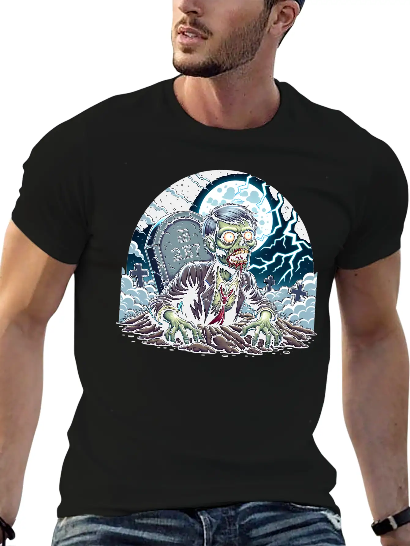 Happy Halloween Zombie Rising From Grave Relaxed Everyday Tee – Lightweight And Durable Cotton