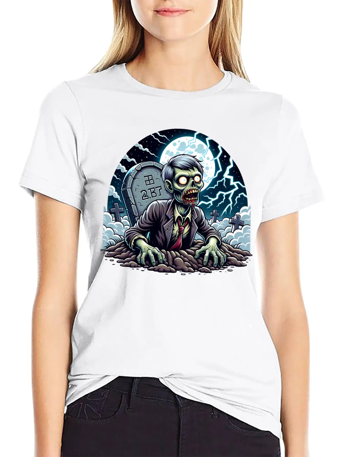 Happy Halloween Zombie Rising From Grave Relaxed Everyday Tee – Lightweight And Durable Cotton