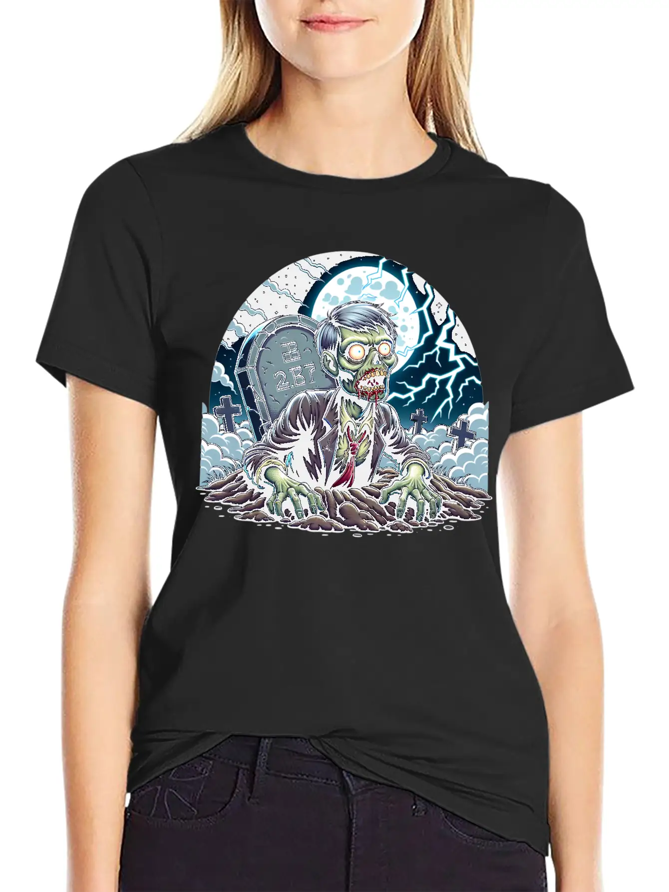 Happy Halloween Zombie Rising From Grave Relaxed Everyday Tee – Lightweight And Durable Cotton