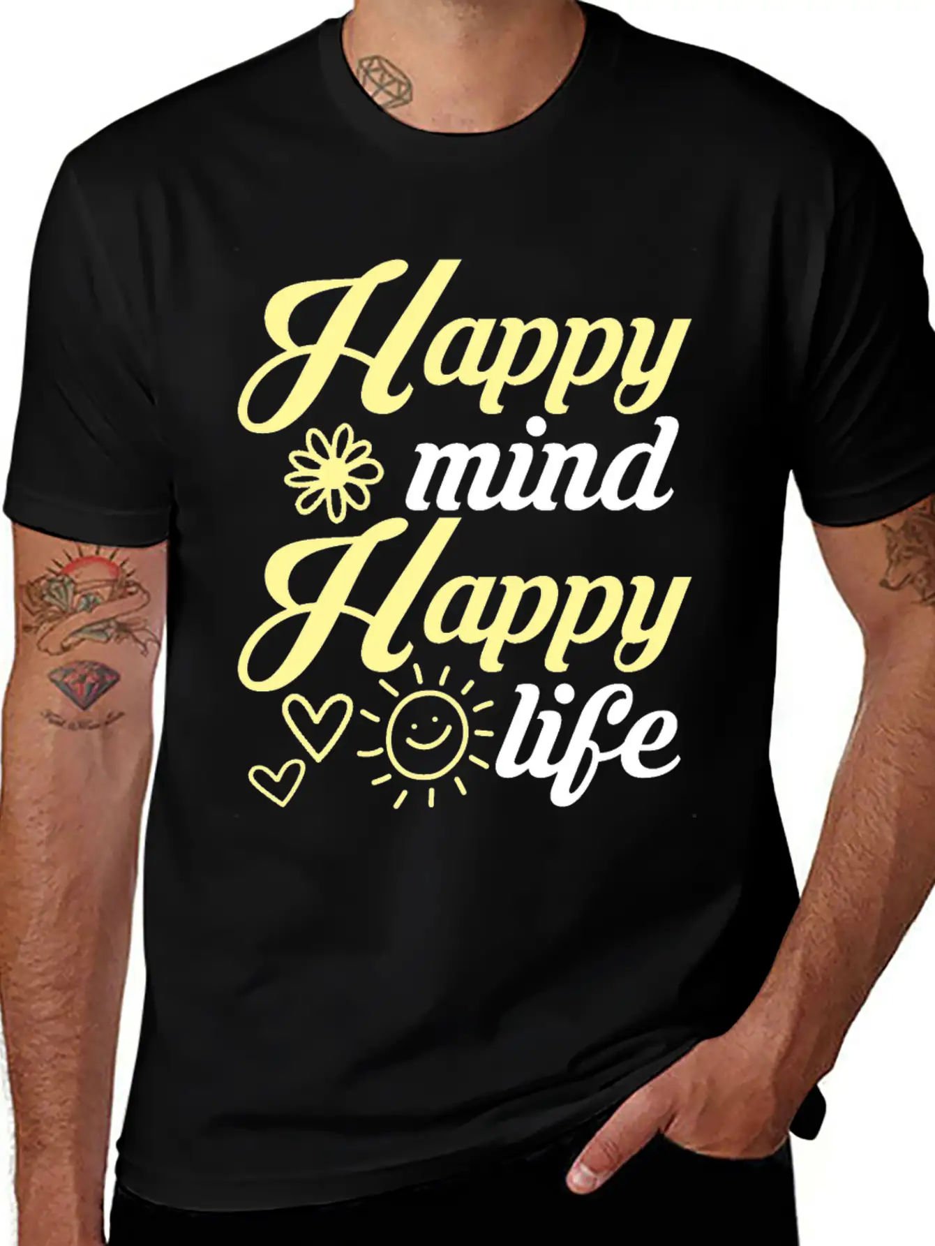 Happy Mind Happy Life Breathable Soft Cotton T-Shirt – Timeless Casual Look