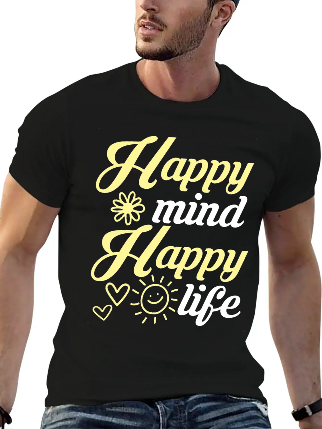 Happy Mind Happy Life Breathable Soft Cotton T-Shirt – Timeless Casual Look
