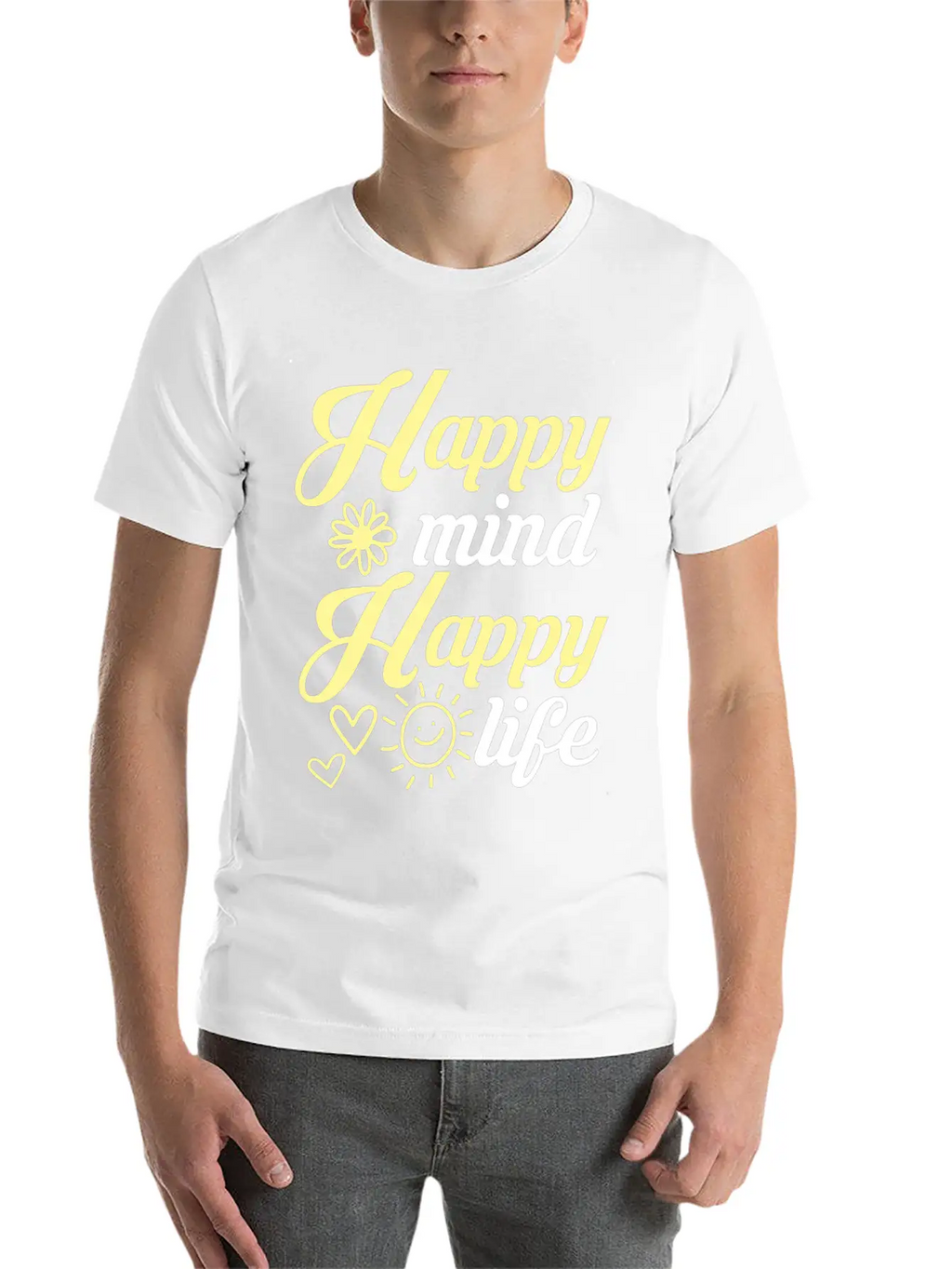Happy Mind Happy Life Breathable Soft Cotton T-Shirt – Timeless Casual Look