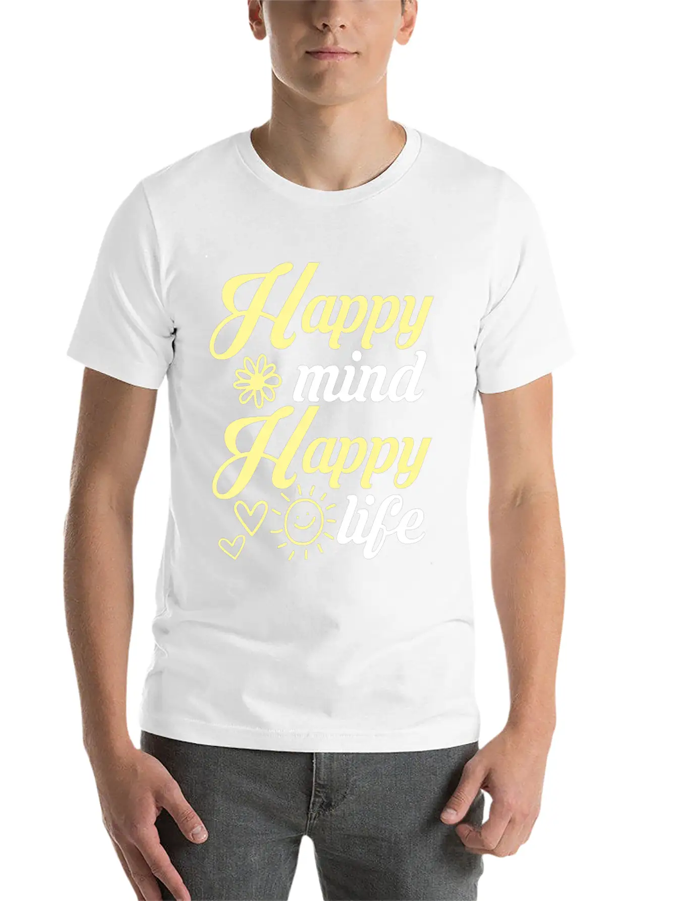 Happy Mind Happy Life Breathable Soft Cotton T-Shirt – Timeless Casual Look