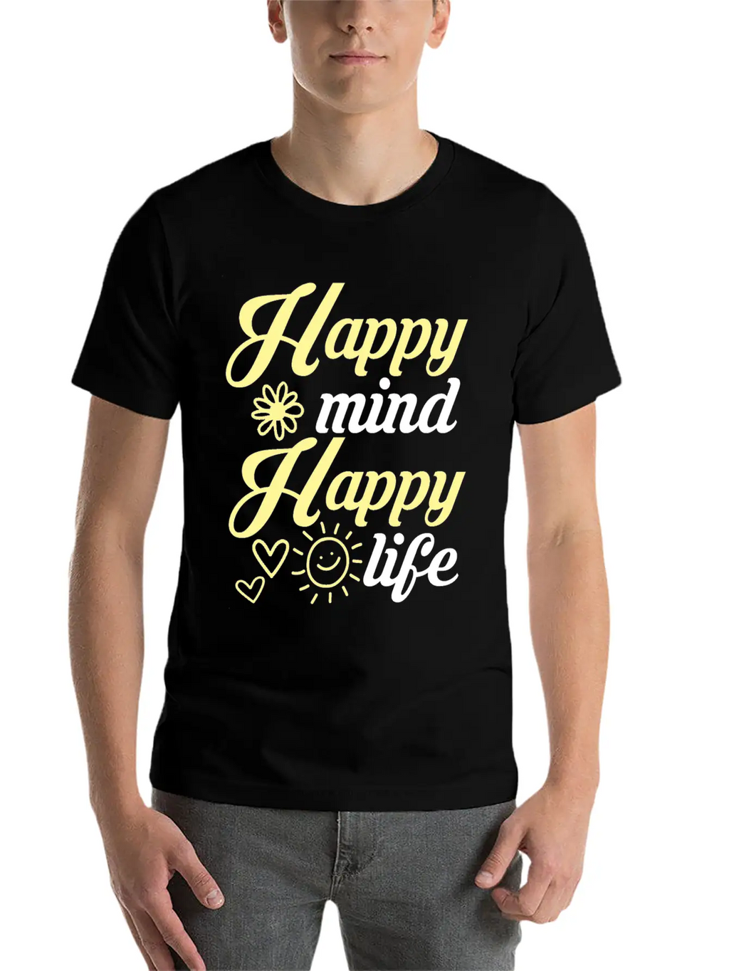 Happy Mind Happy Life Breathable Soft Cotton T-Shirt – Timeless Casual Look