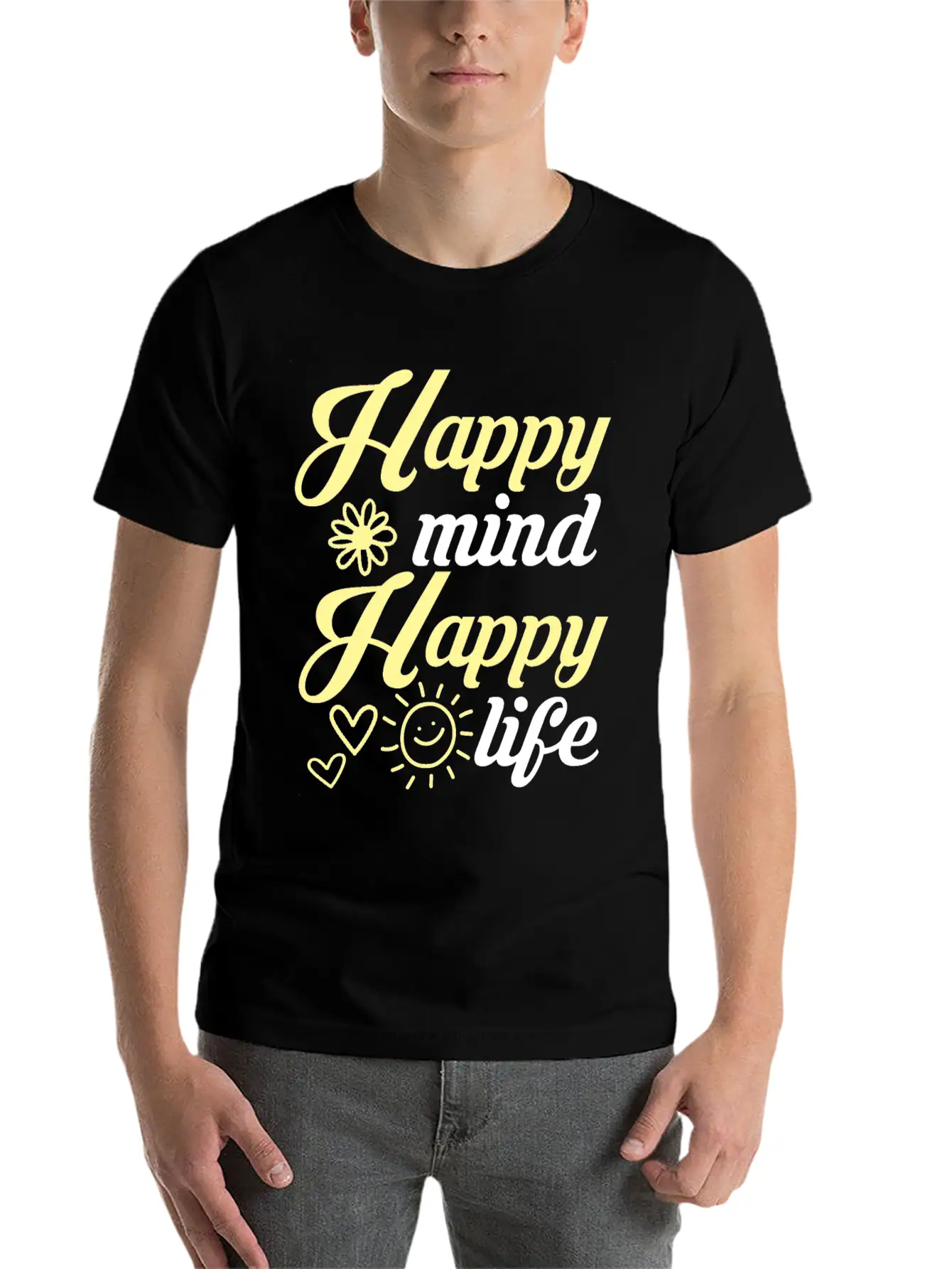 Happy Mind Happy Life Breathable Soft Cotton T-Shirt – Timeless Casual Look