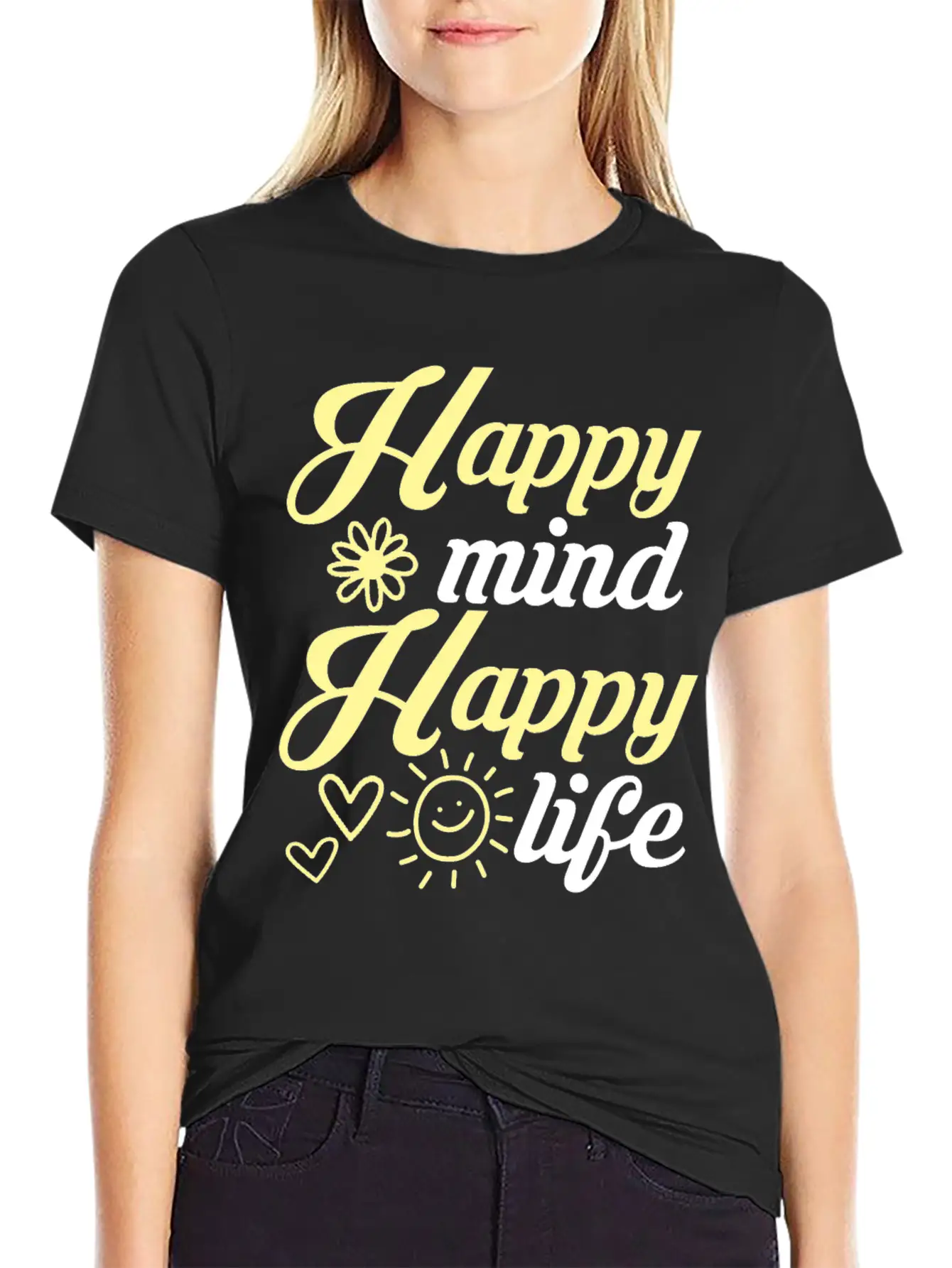 Happy Mind Happy Life Breathable Soft Cotton T-Shirt – Timeless Casual Look