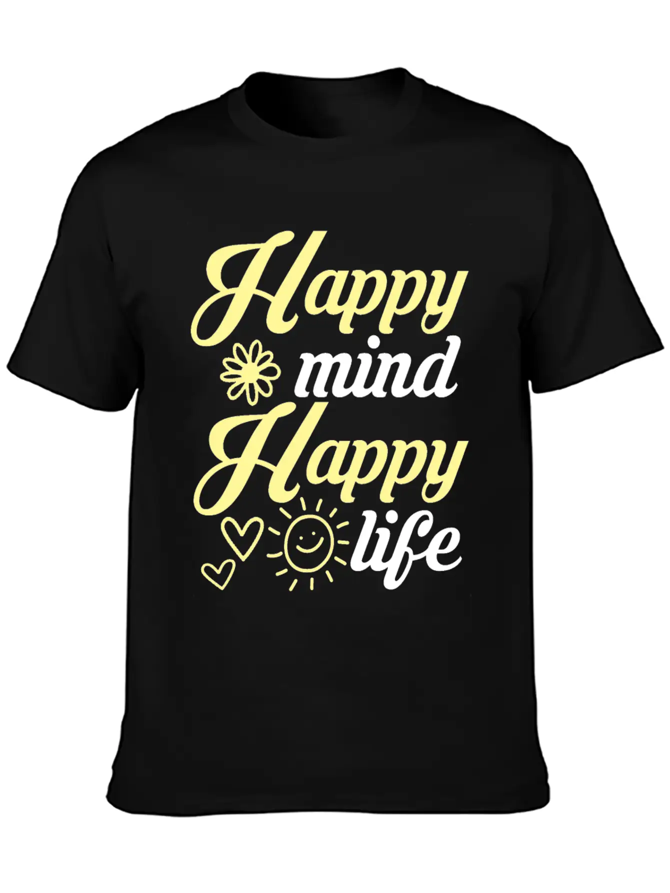 Happy Mind Happy Life Breathable Soft Cotton T-Shirt – Timeless Casual Look