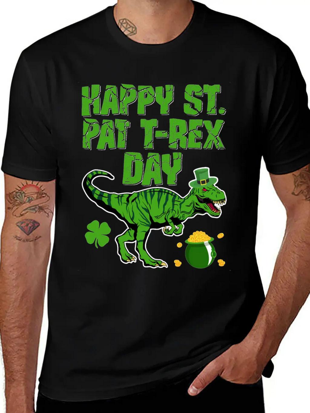 Happy St Pat T-Rex Day Dinosaur Shamrock St Timeless Short Sleeve Tee – Comfy And Minimalist Design