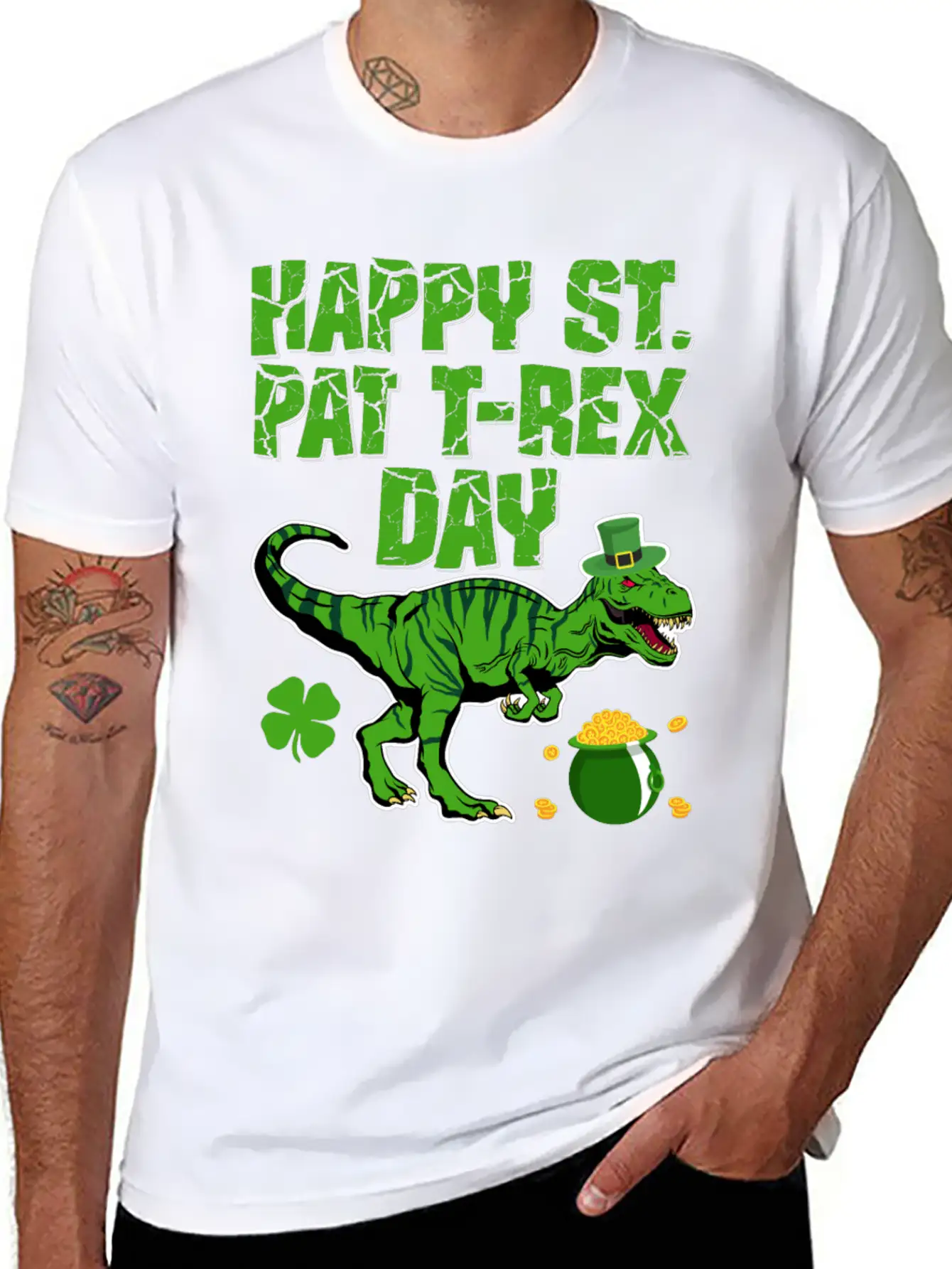 Happy St Pat T-Rex Day Dinosaur Shamrock St Timeless Short Sleeve Tee – Comfy And Minimalist Design
