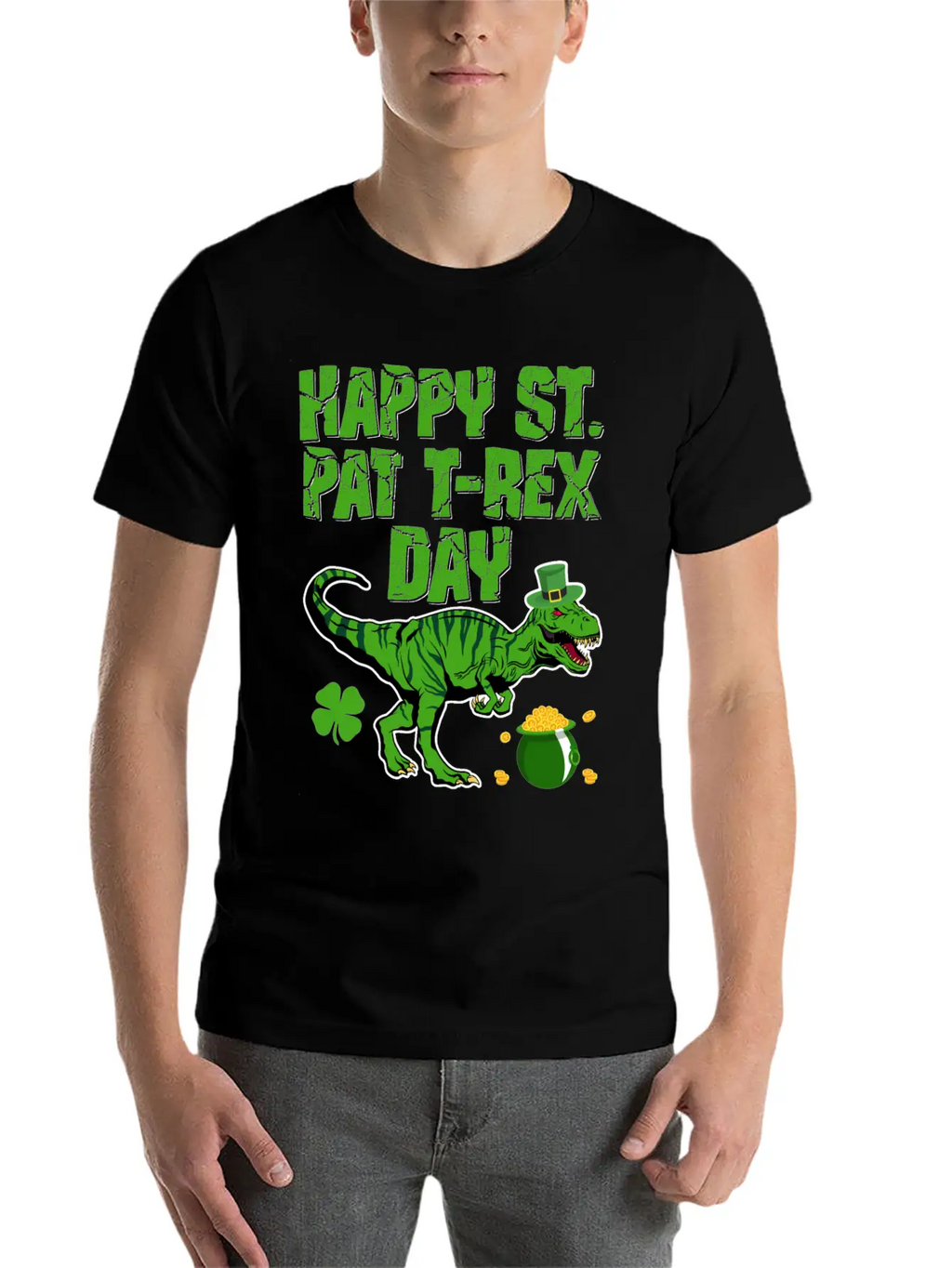 Happy St Pat T-Rex Day Dinosaur Shamrock St Timeless Short Sleeve Tee – Comfy And Minimalist Design