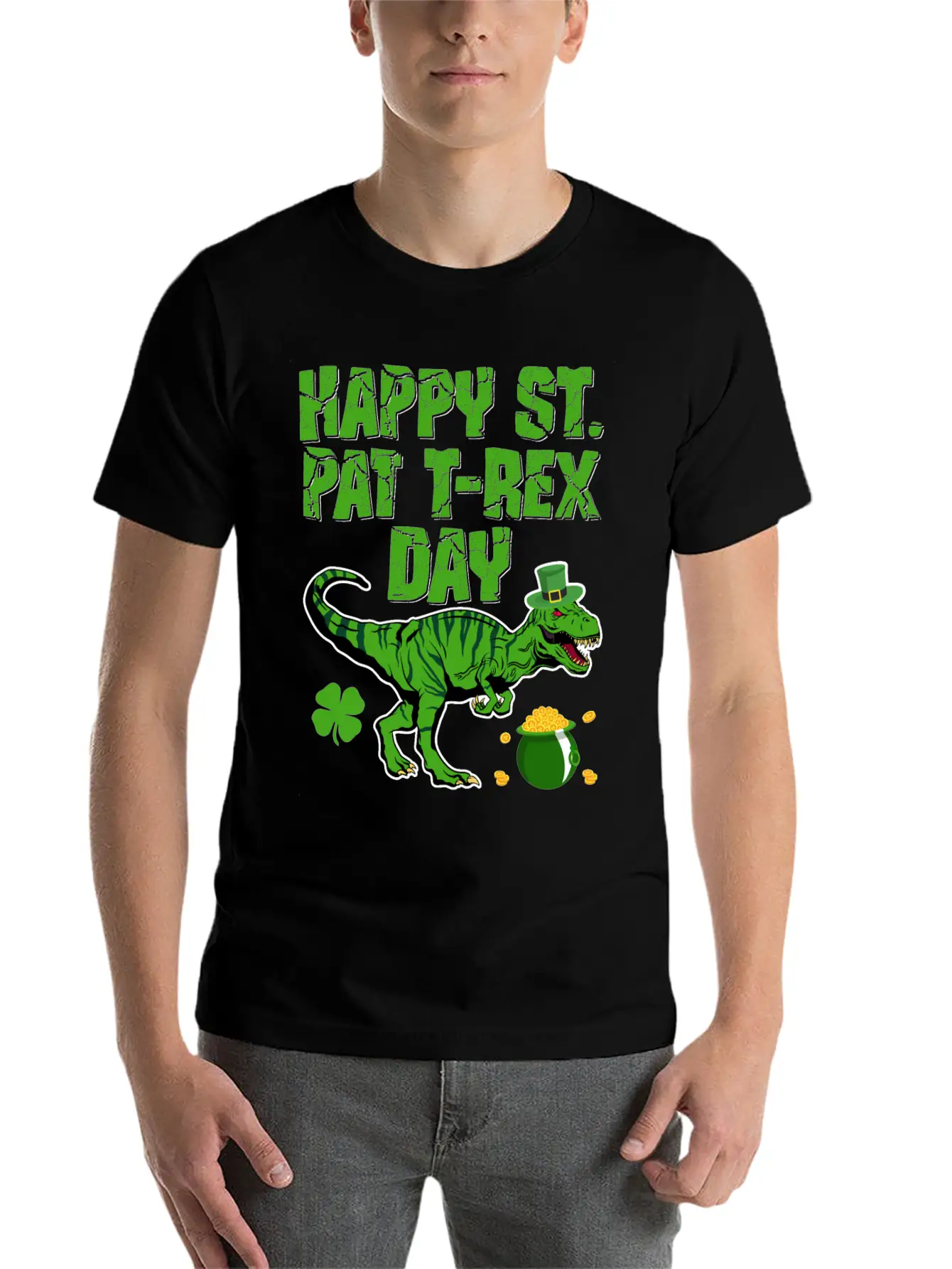 Happy St Pat T-Rex Day Dinosaur Shamrock St Timeless Short Sleeve Tee – Comfy And Minimalist Design