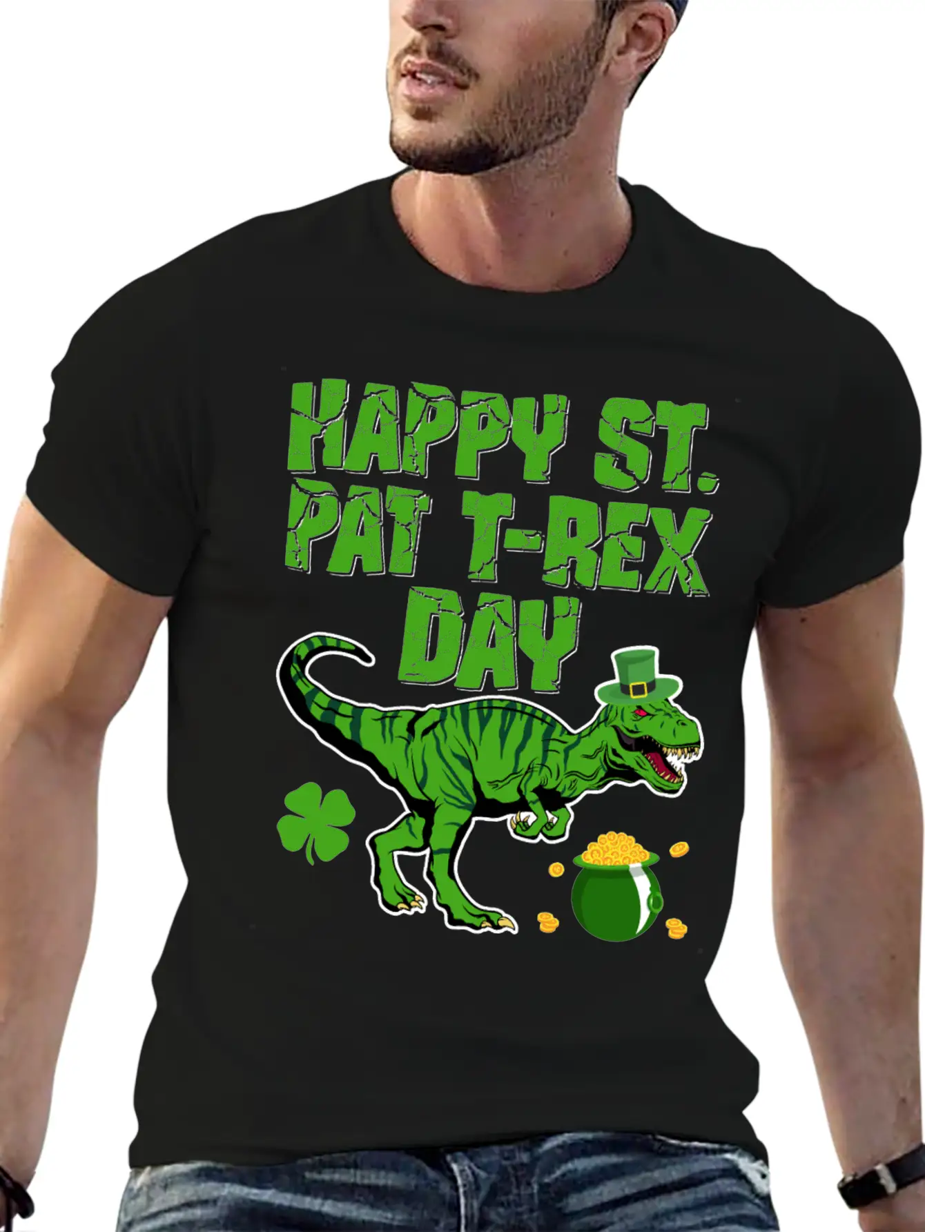 Happy St Pat T-Rex Day Dinosaur Shamrock St Timeless Short Sleeve Tee – Comfy And Minimalist Design