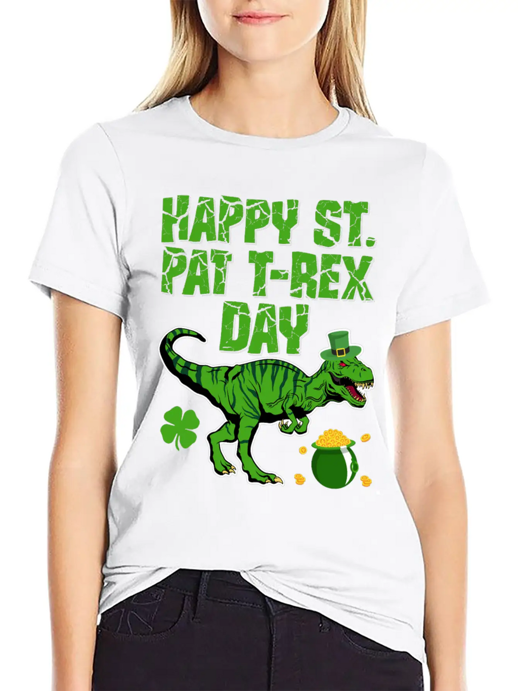Happy St Pat T-Rex Day Dinosaur Shamrock St Timeless Short Sleeve Tee – Comfy And Minimalist Design