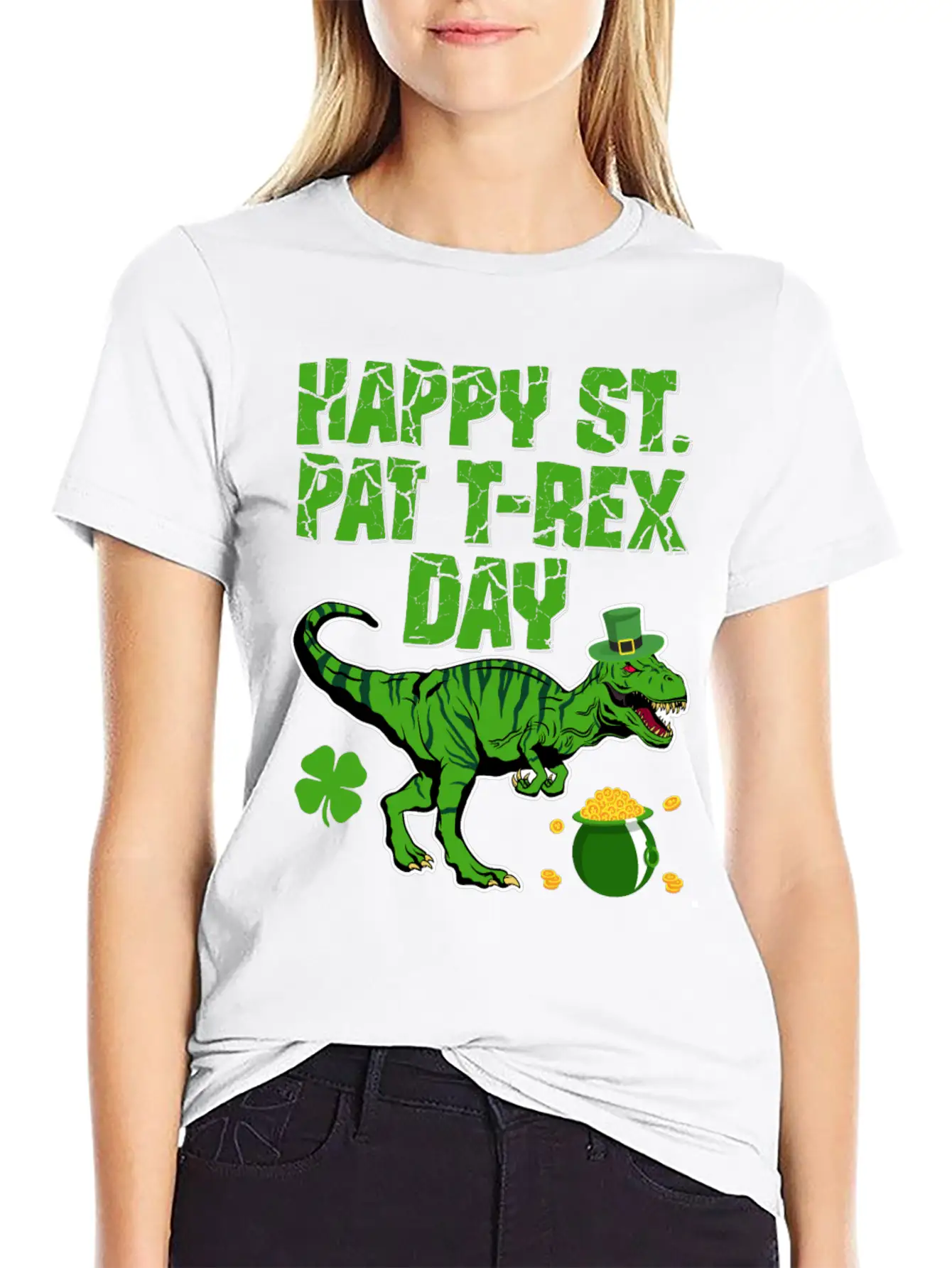 Happy St Pat T-Rex Day Dinosaur Shamrock St Timeless Short Sleeve Tee – Comfy And Minimalist Design