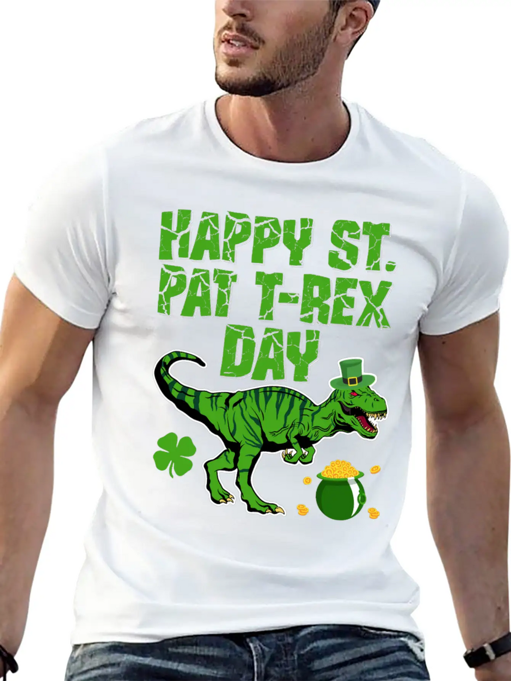 Happy St Pat T-Rex Day Dinosaur Shamrock St Timeless Short Sleeve Tee – Comfy And Minimalist Design
