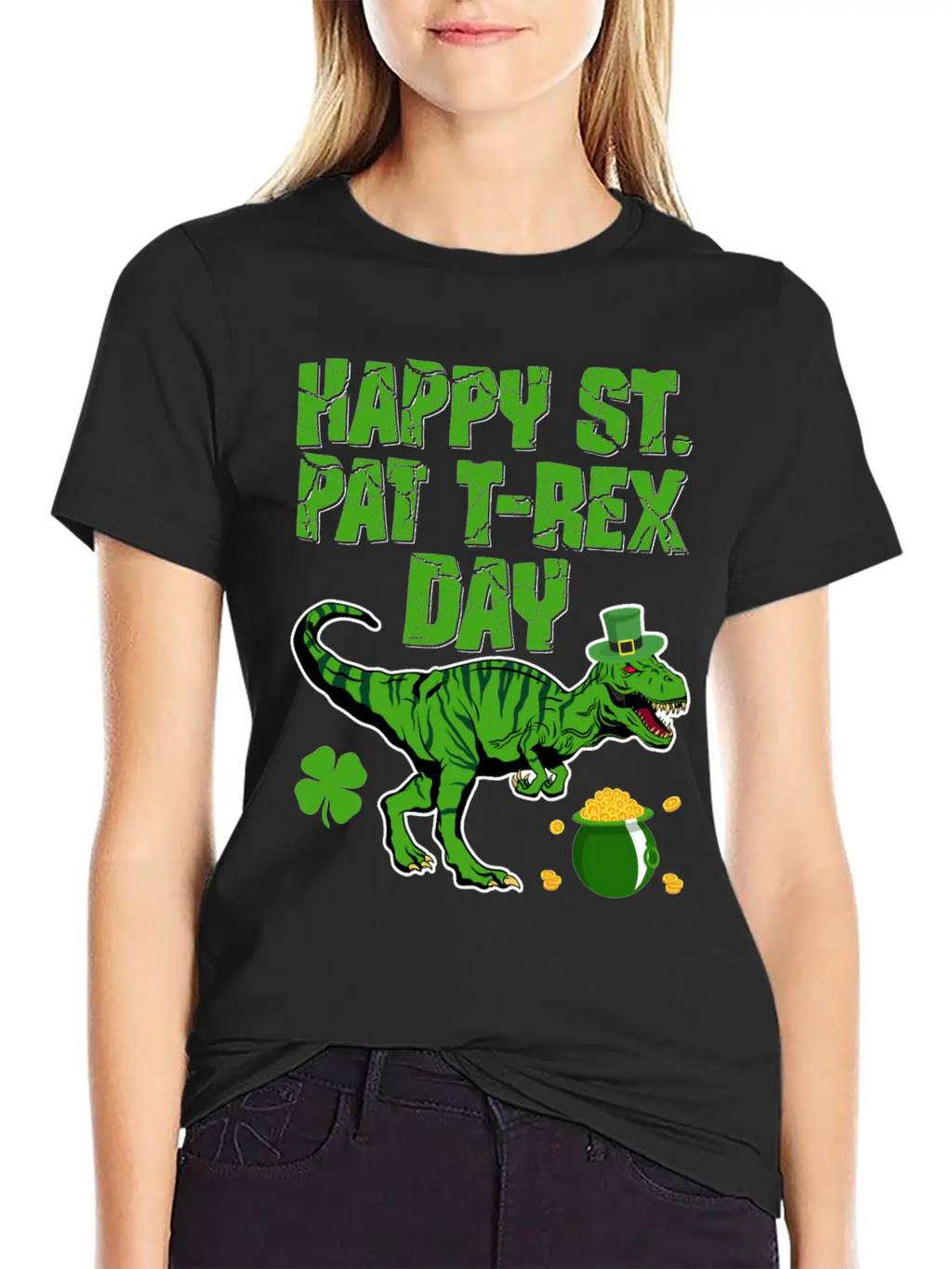 Happy St Pat T-Rex Day Dinosaur Shamrock St Timeless Short Sleeve Tee – Comfy And Minimalist Design