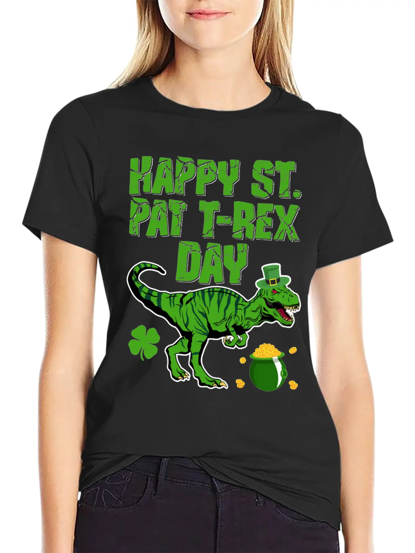 Happy St Pat T-Rex Day Dinosaur Shamrock St Timeless Short Sleeve Tee – Comfy And Minimalist Design