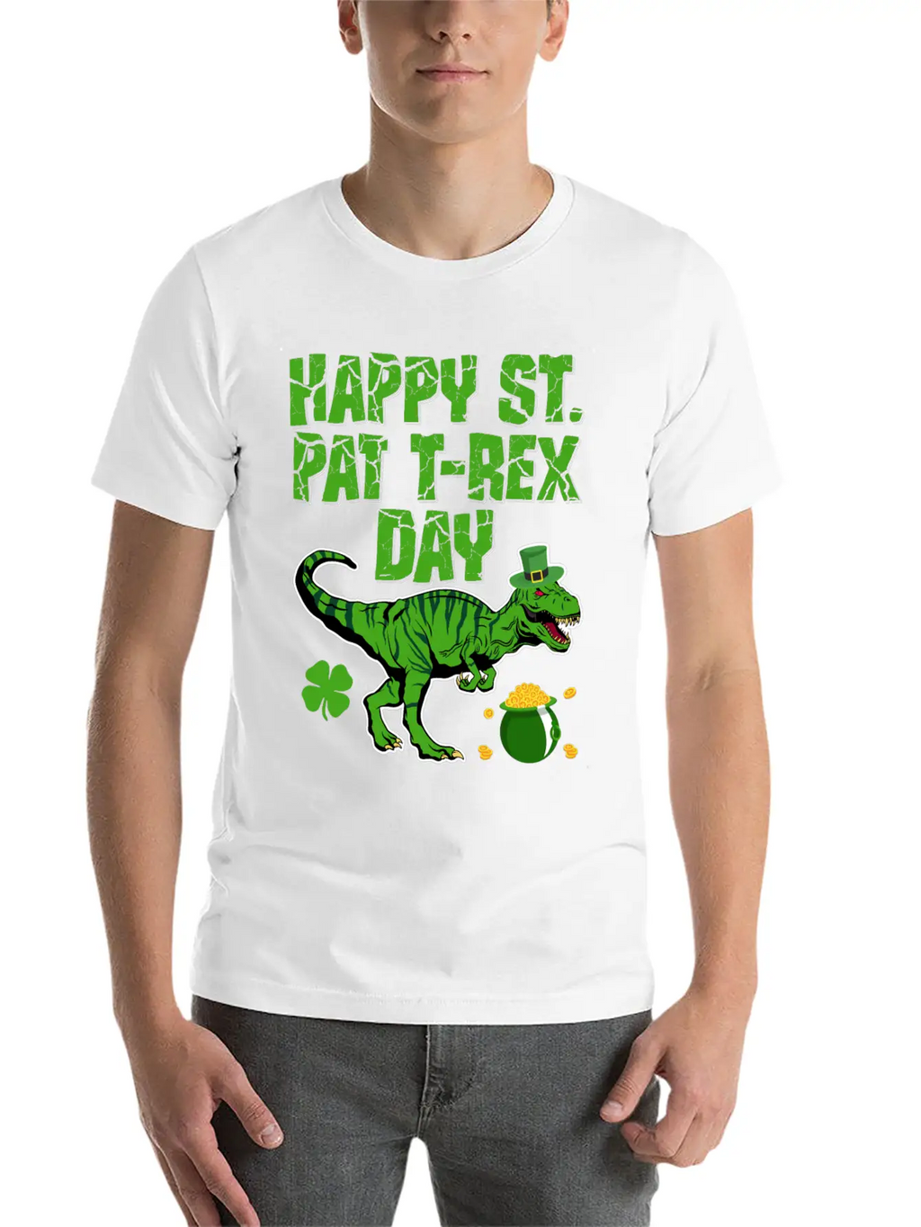 Happy St Pat T-Rex Day Dinosaur Shamrock St Timeless Short Sleeve Tee – Comfy And Minimalist Design