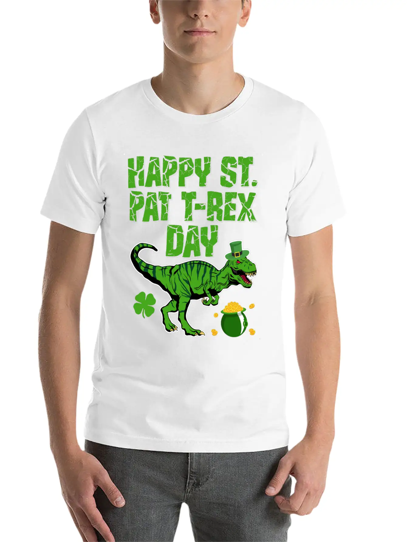 Happy St Pat T-Rex Day Dinosaur Shamrock St Timeless Short Sleeve Tee – Comfy And Minimalist Design